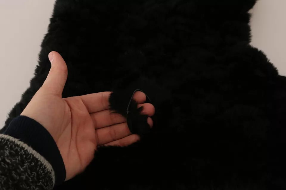 Dolce & Gabbana Fox Fur Cashmere Hooded Black Silver Scarf