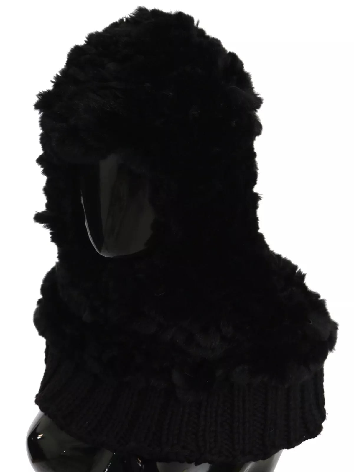 Dolce & Gabbana Fox Fur Cashmere Hooded Black Silver Scarf