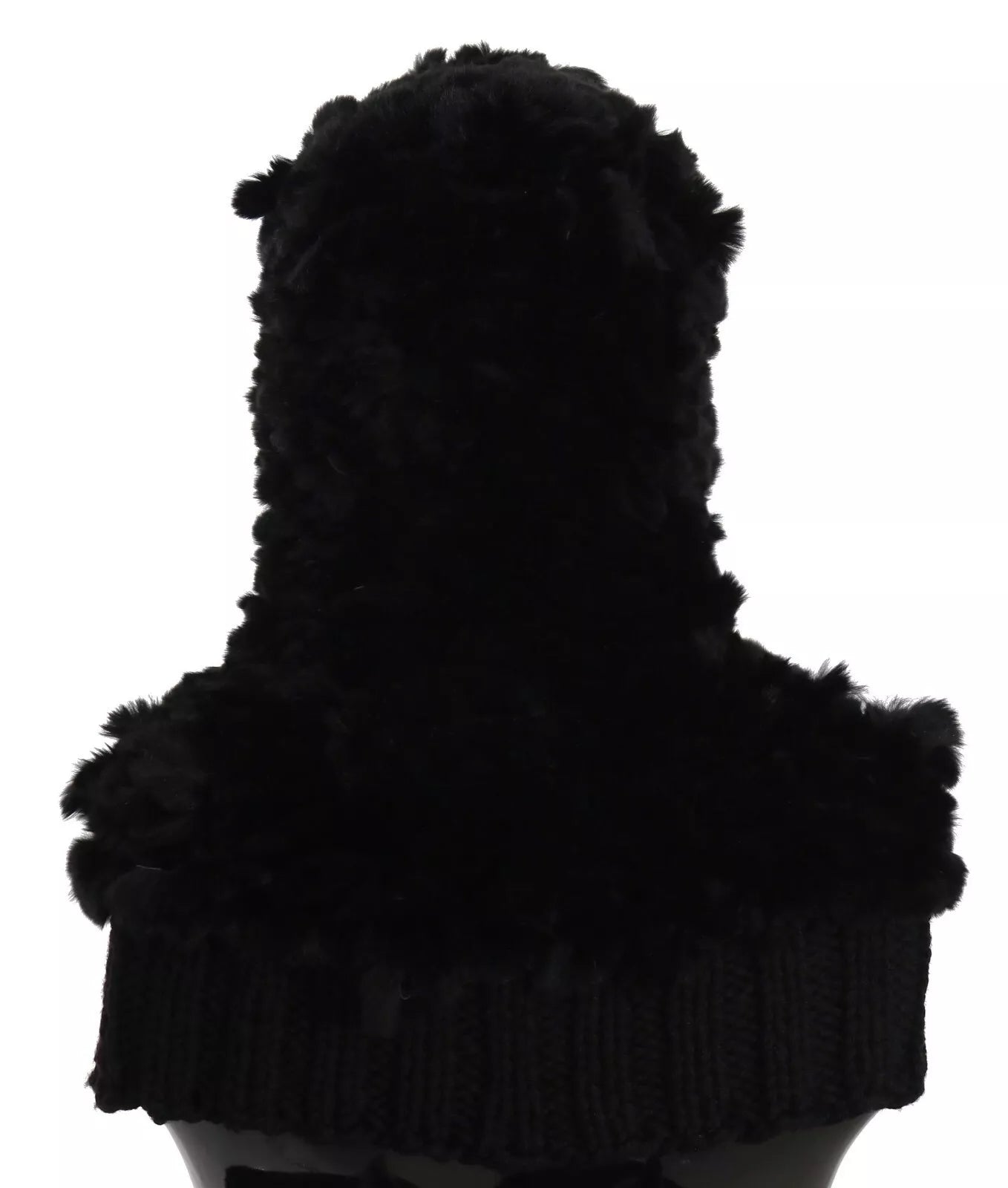 Dolce & Gabbana Fox Fur Cashmere Hooded Black Silver Scarf