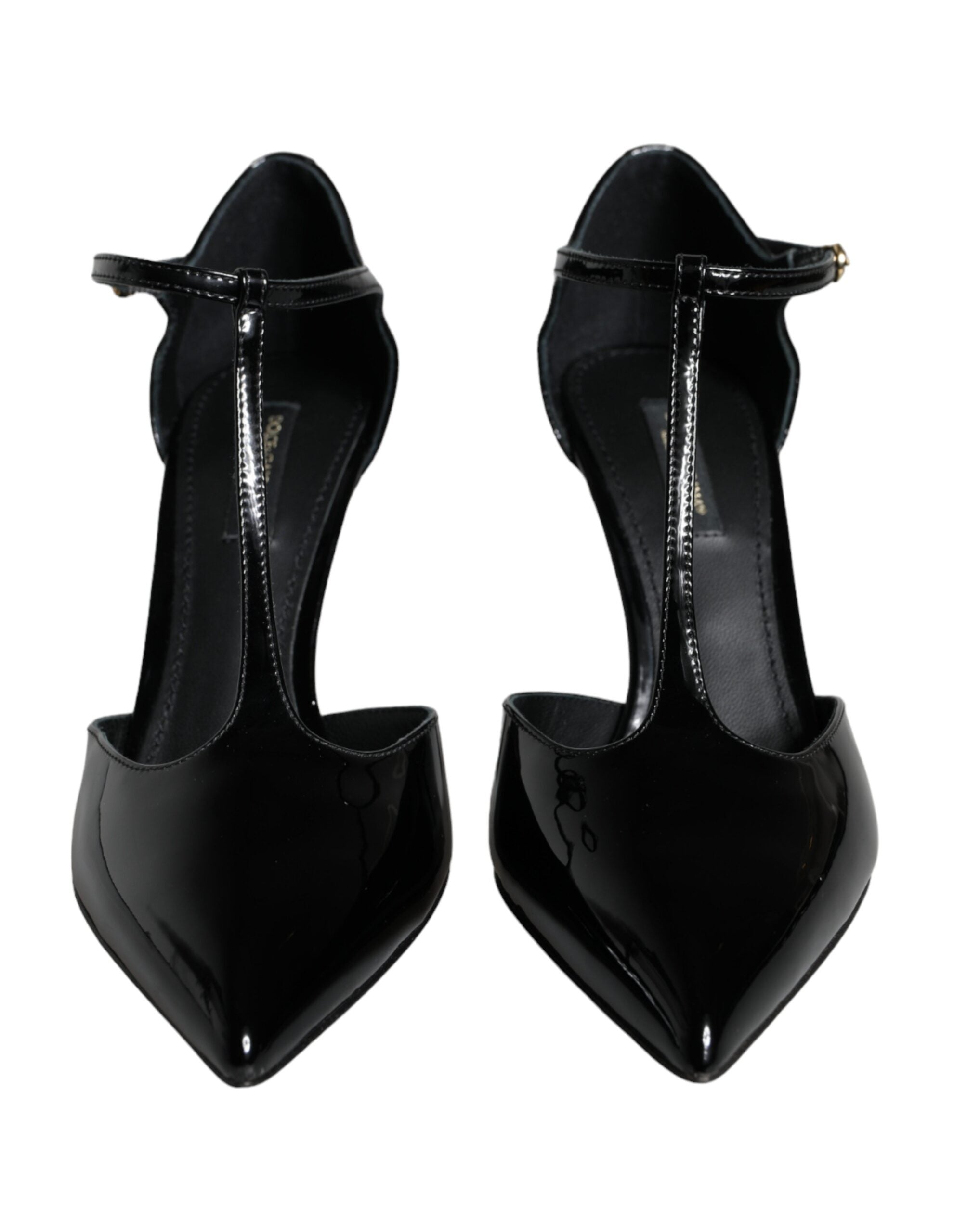 Dolce & Gabbana Black Leather T-Strap Stiletto High Heels Shoes