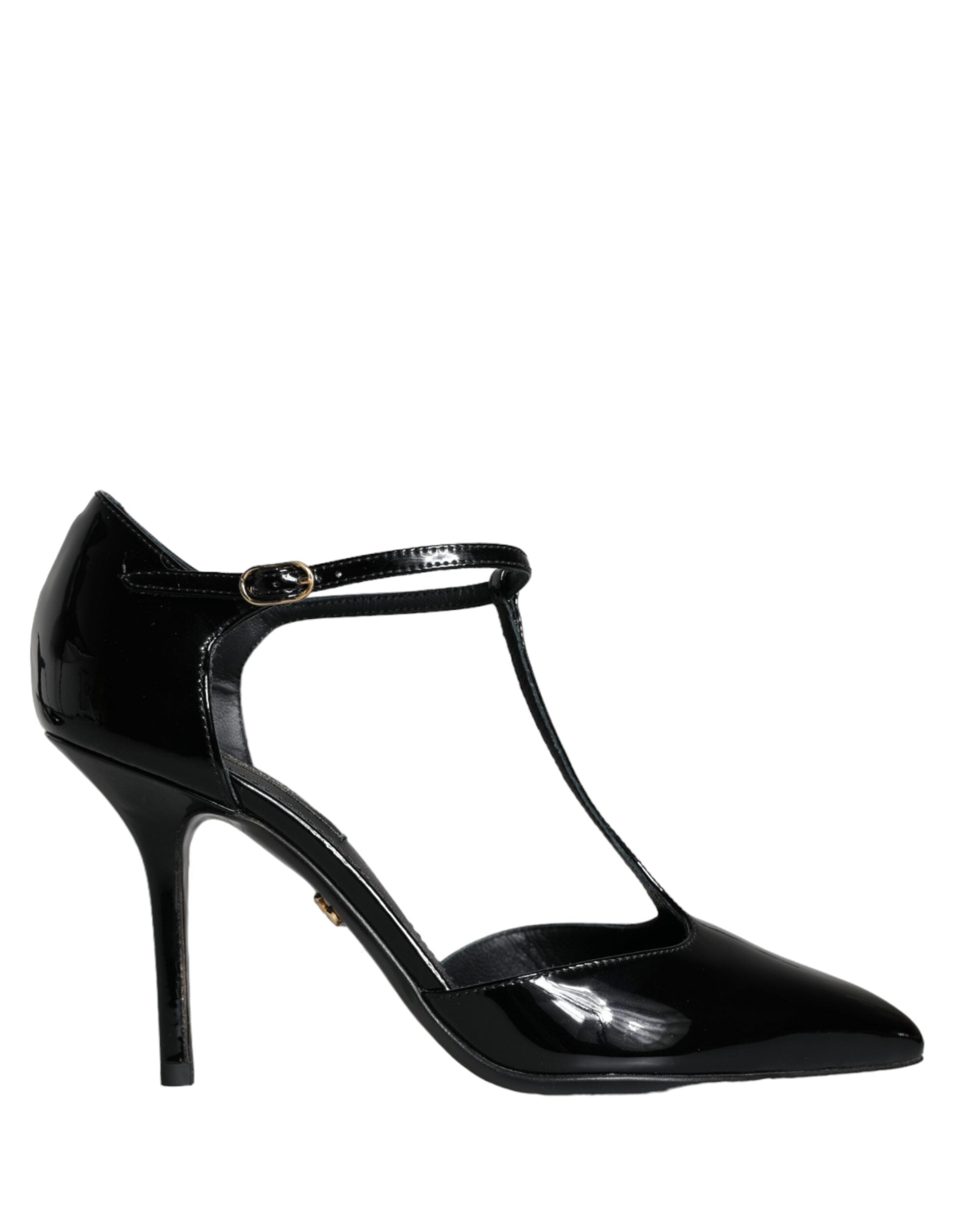 Dolce & Gabbana Black Leather T-Strap Stiletto High Heels Shoes