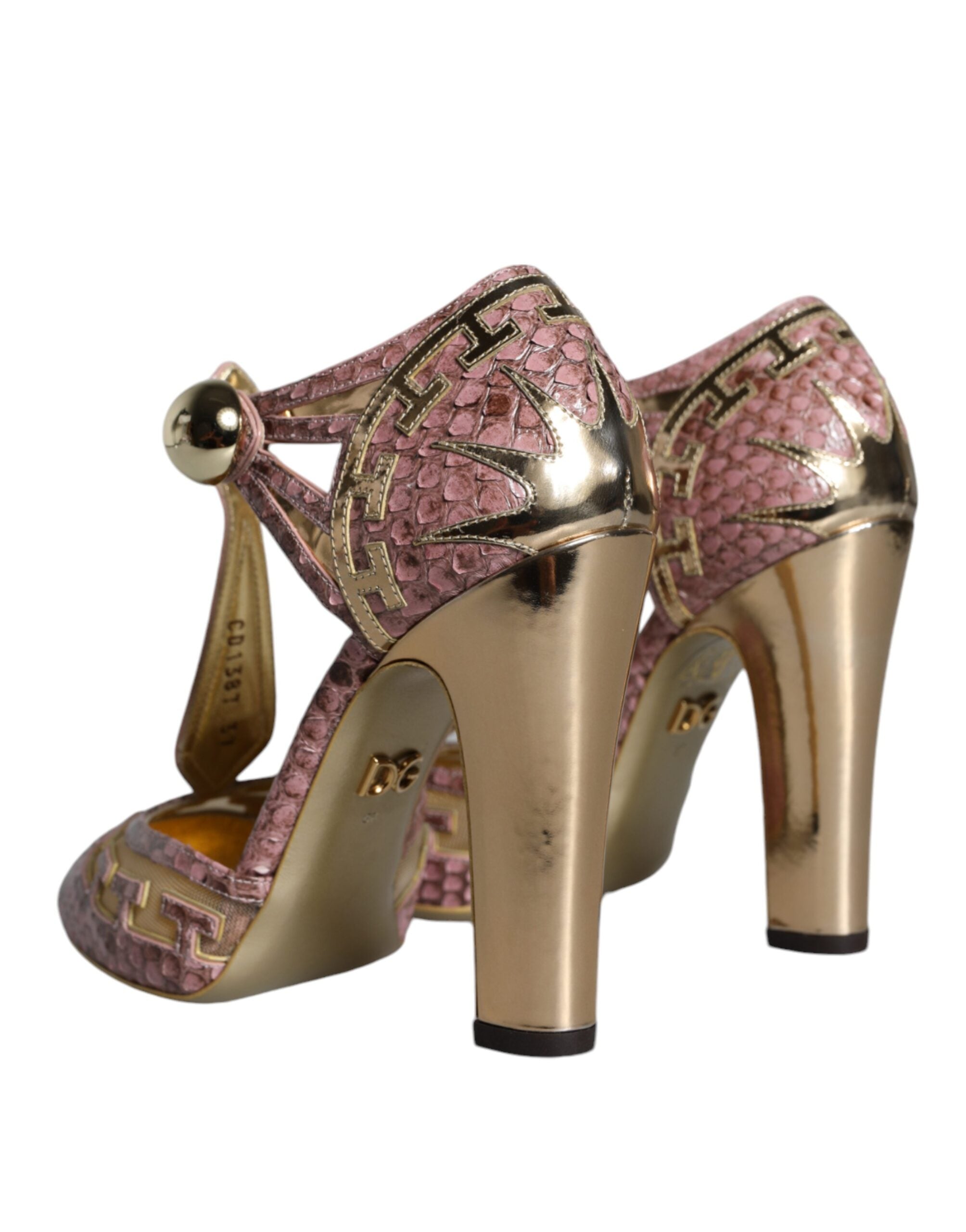 Dolce & Gabbana Pink Gold Leather Pumps T-Strap Sandals Shoes
