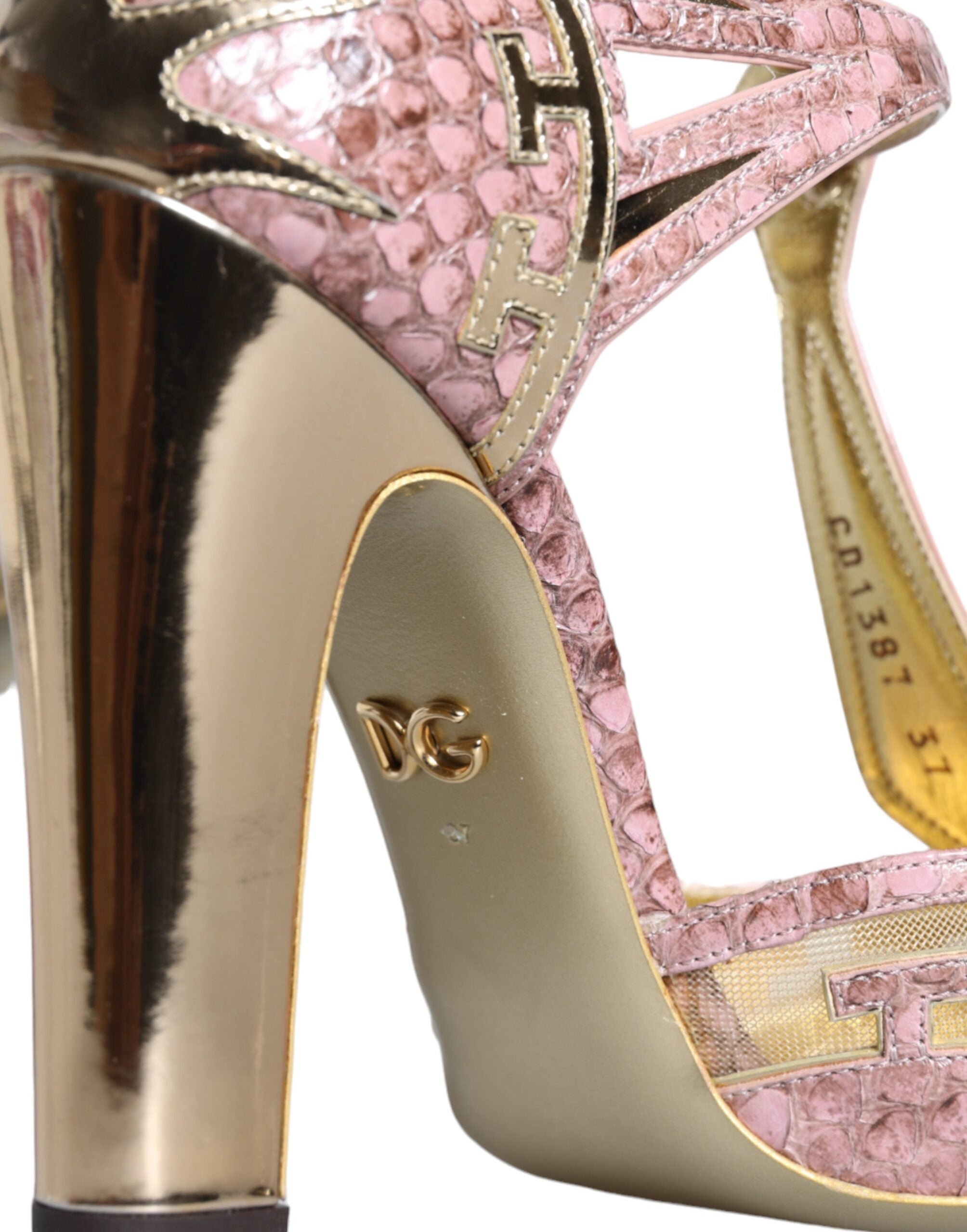 Dolce & Gabbana Pink Gold Leather Pumps T-Strap Sandals Shoes
