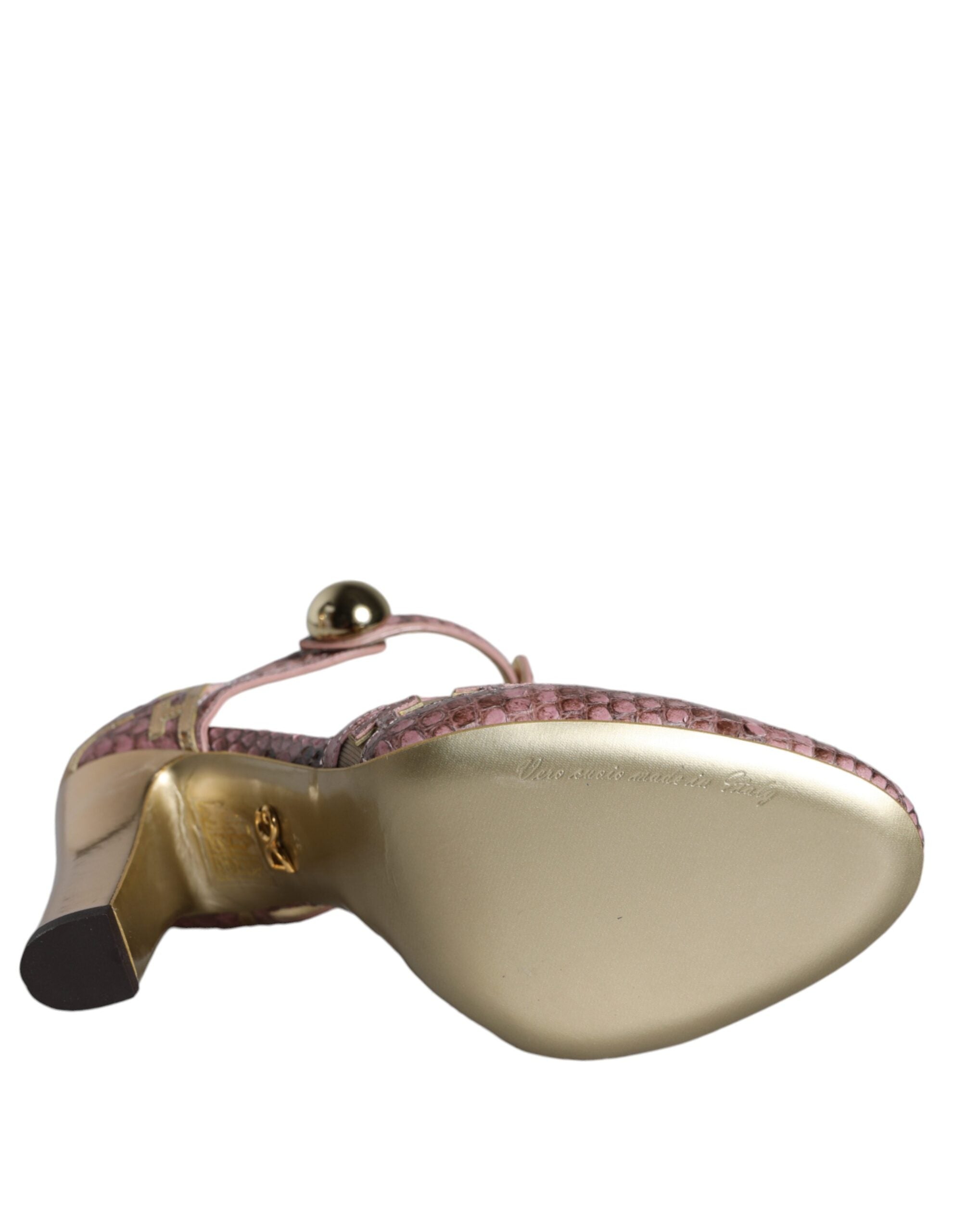 Dolce & Gabbana Pink Gold Leather Pumps T-Strap Sandals Shoes