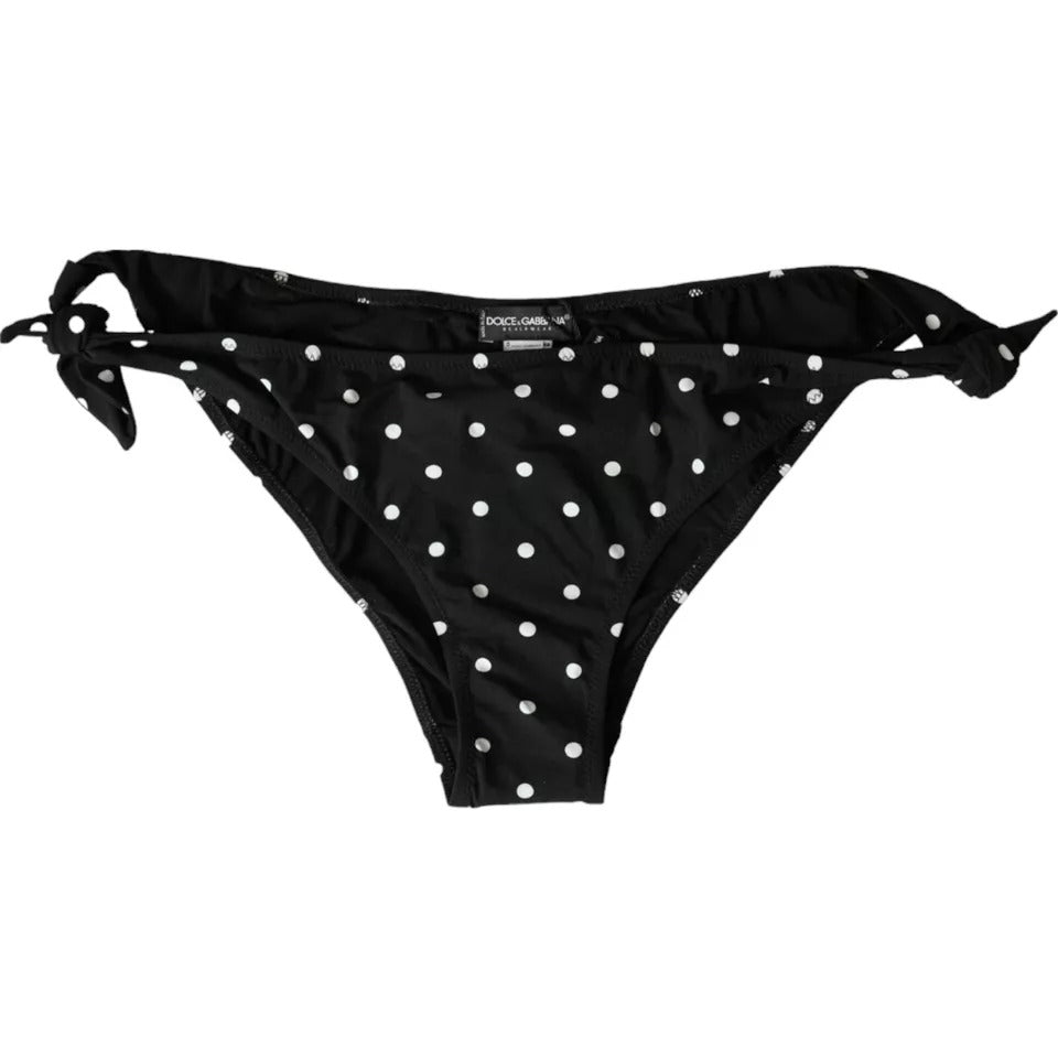 Dolce & Gabbana Polka Dot Swimwear Beachwear Bottom Black Bikini