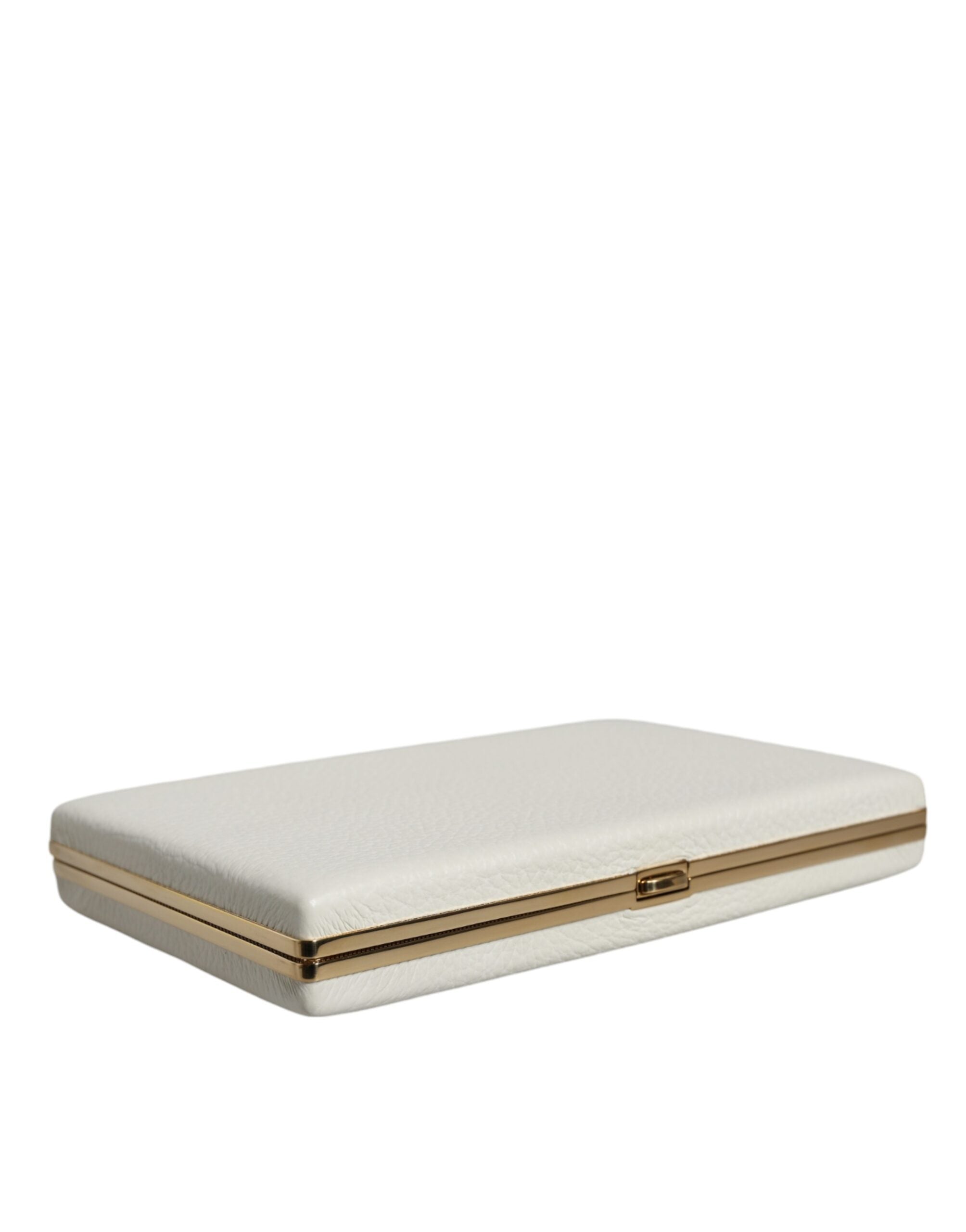 Dolce & Gabbana Leather Frame Clutch Evening Party Purse White Gold Bag