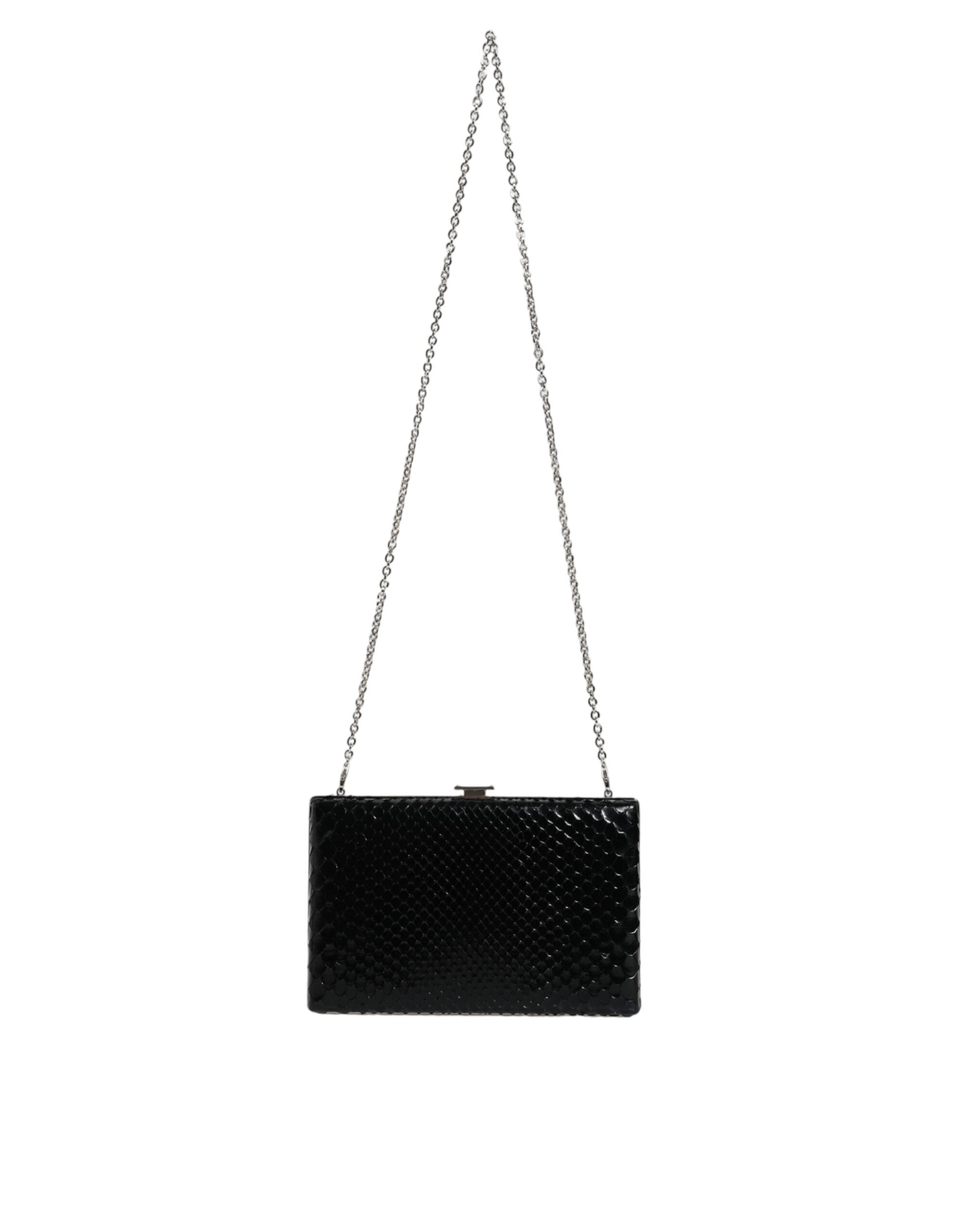 Dolce & Gabbana Leather Frame Clutch Mini Crossbody Black Silver Bag