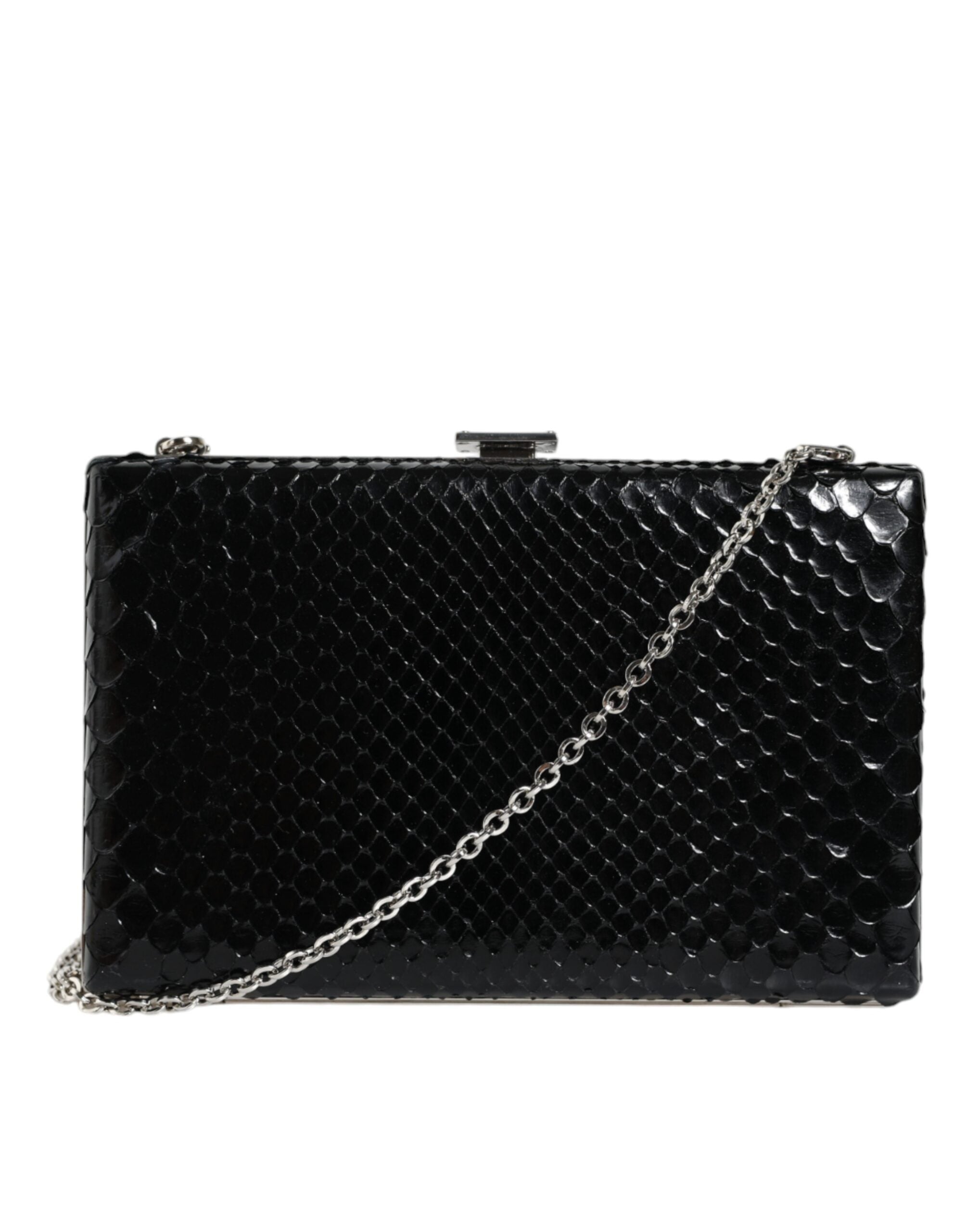 Dolce & Gabbana Leather Frame Clutch Mini Crossbody Black Silver Bag