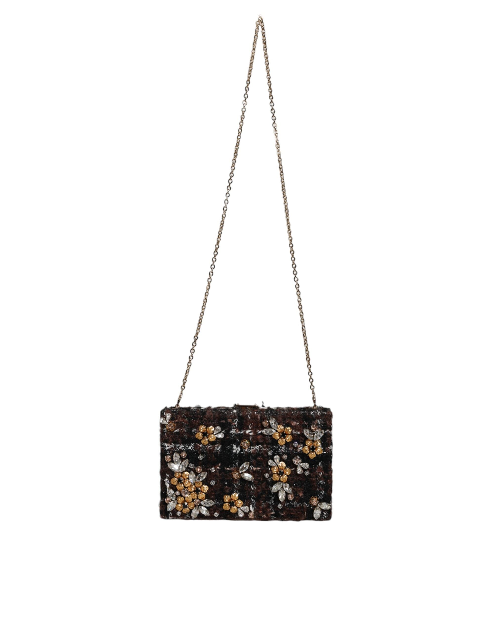 Dolce & Gabbana Tweed Floral Clutch Evening Party Purse Crossbody Multicolor Bag