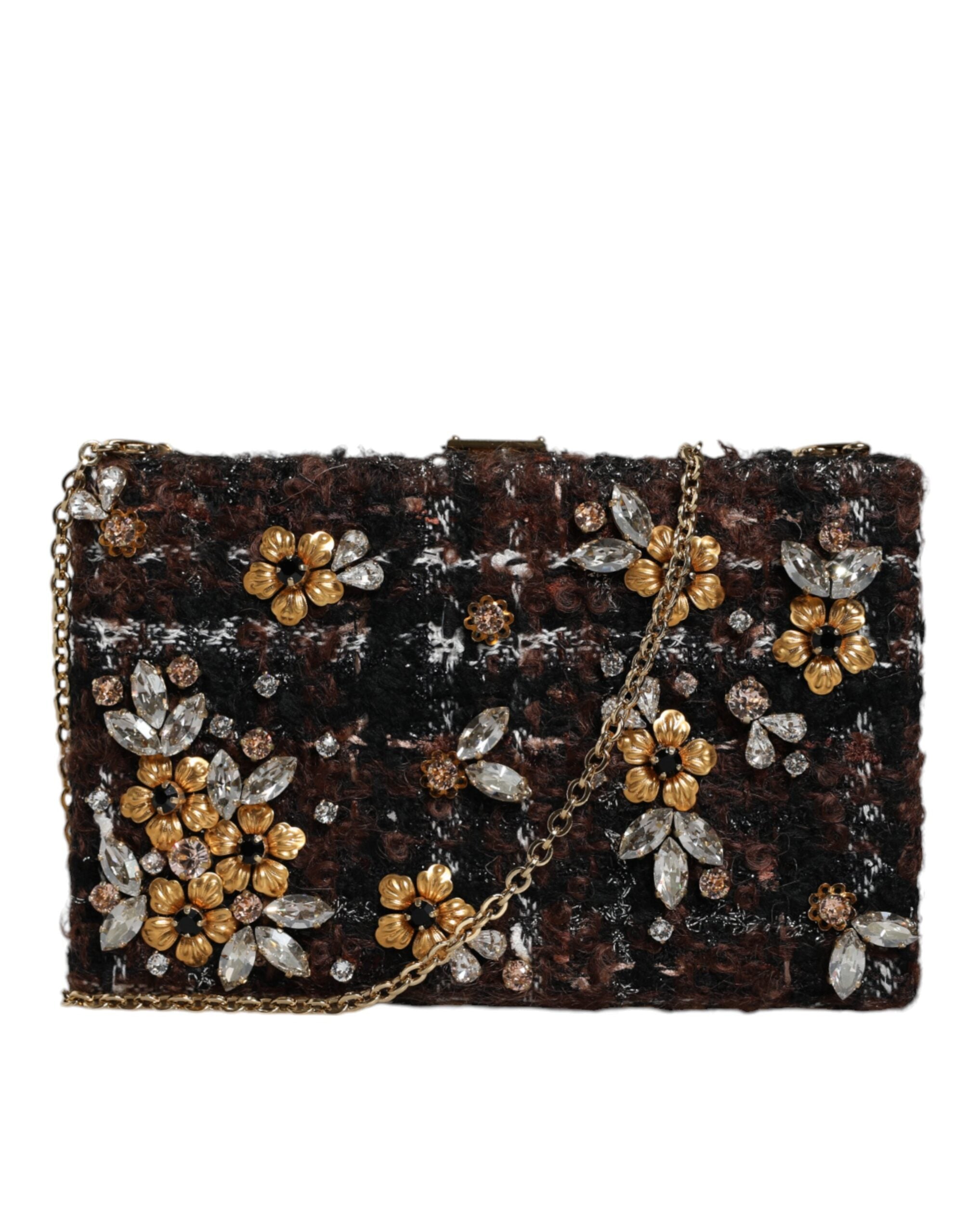Dolce & Gabbana Tweed Floral Clutch Evening Party Purse Crossbody Multicolor Bag