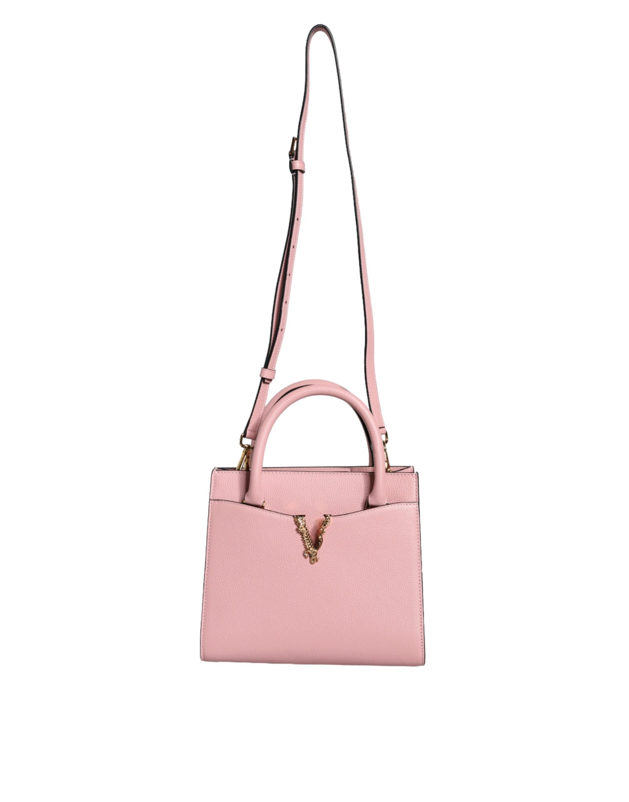 Versace Small Top Handle Grainy Calf Leather Crossbody Pink Bag