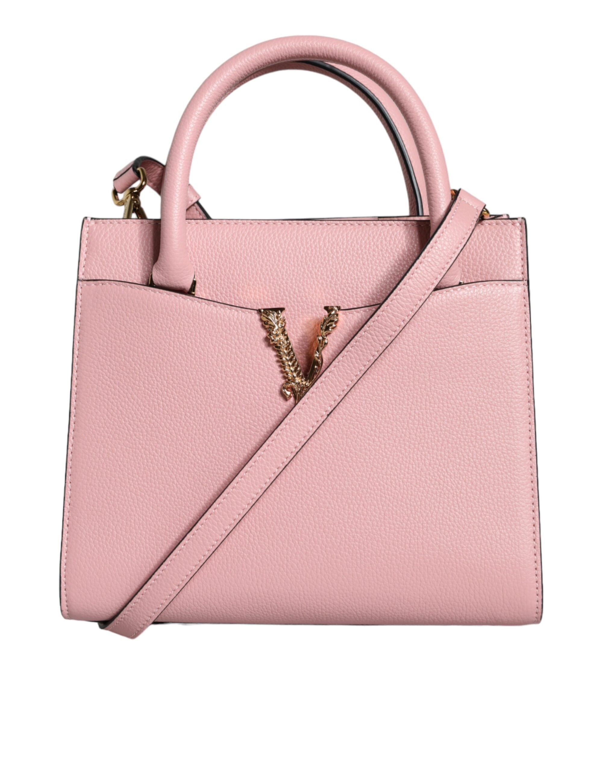 Versace Small Top Handle Grainy Calf Leather Crossbody Pink Bag