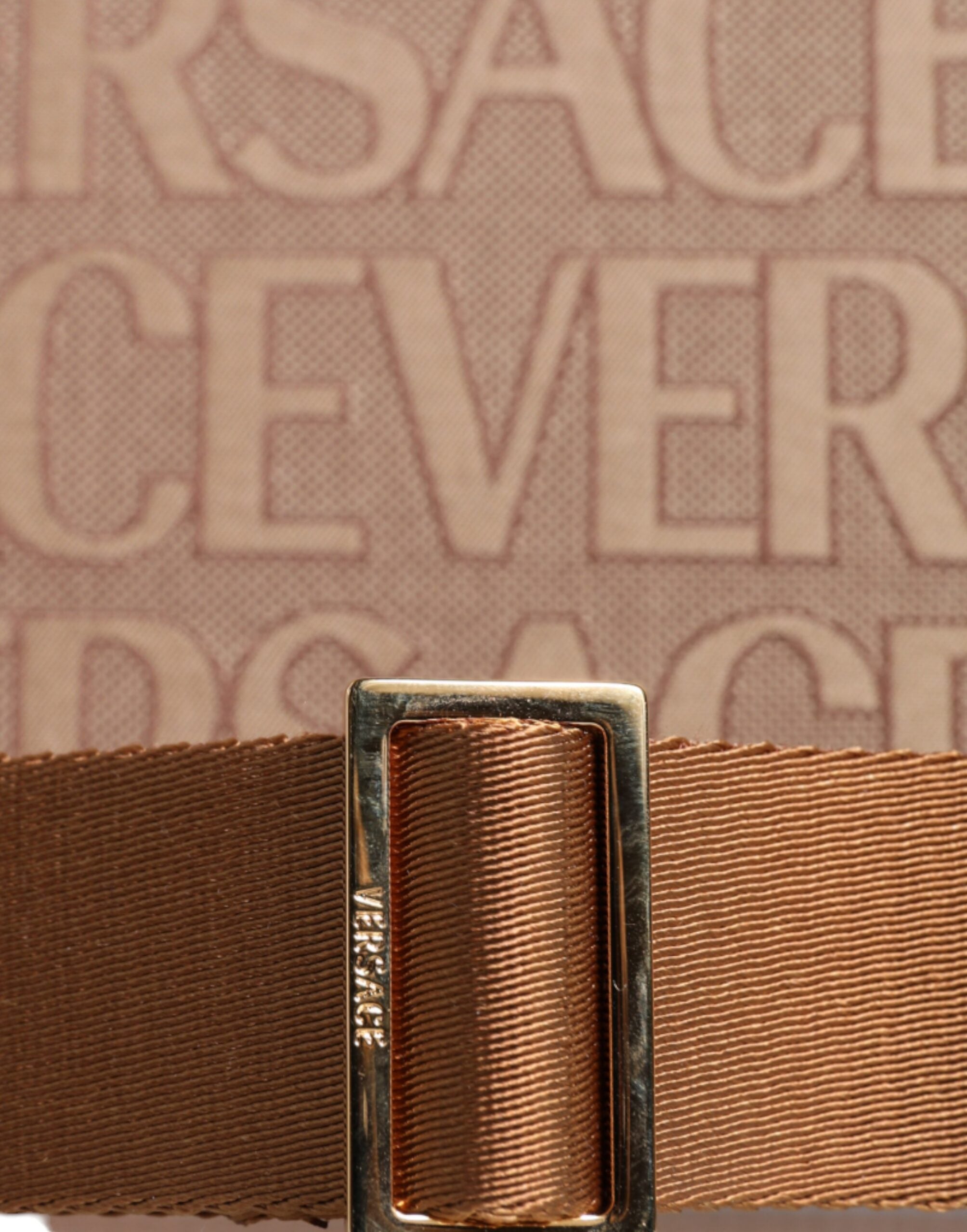 Versace Top Handle Jacquard Leather Logo Crossbody Tote Brown Bag