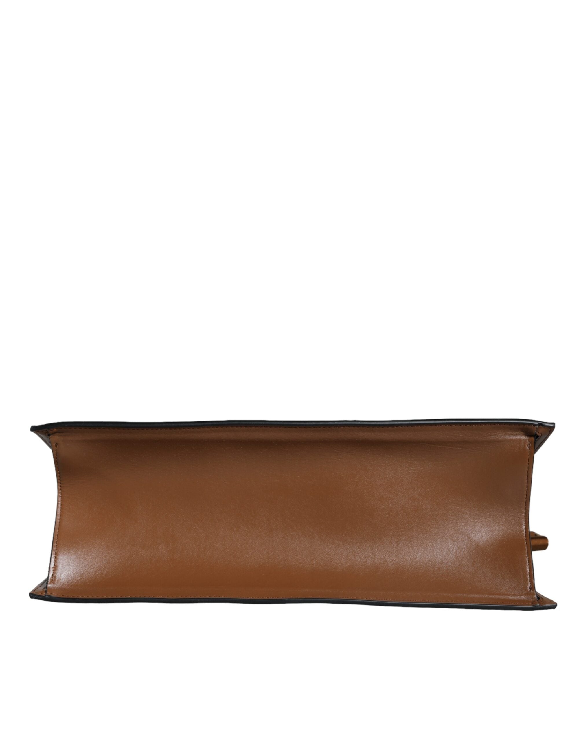 Versace Top Handle Jacquard Leather Logo Crossbody Tote Brown Bag