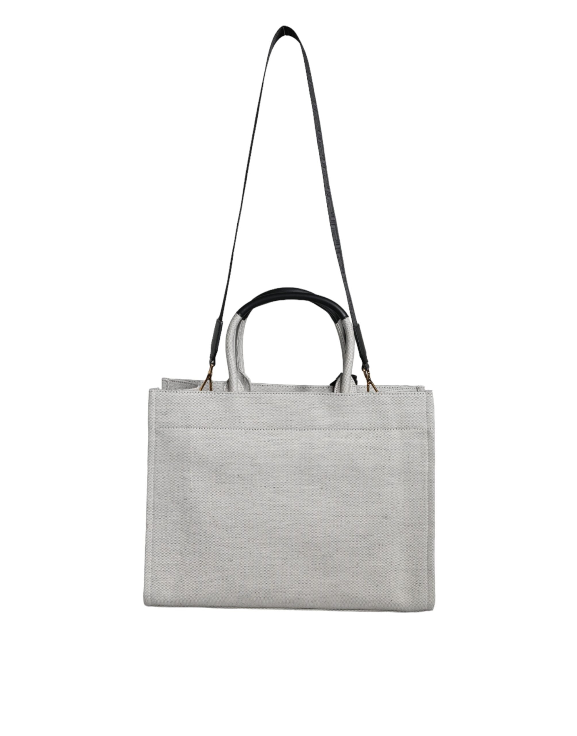 Versace Top Handle Canvas Leather Logo Crossbody Tote White Bag