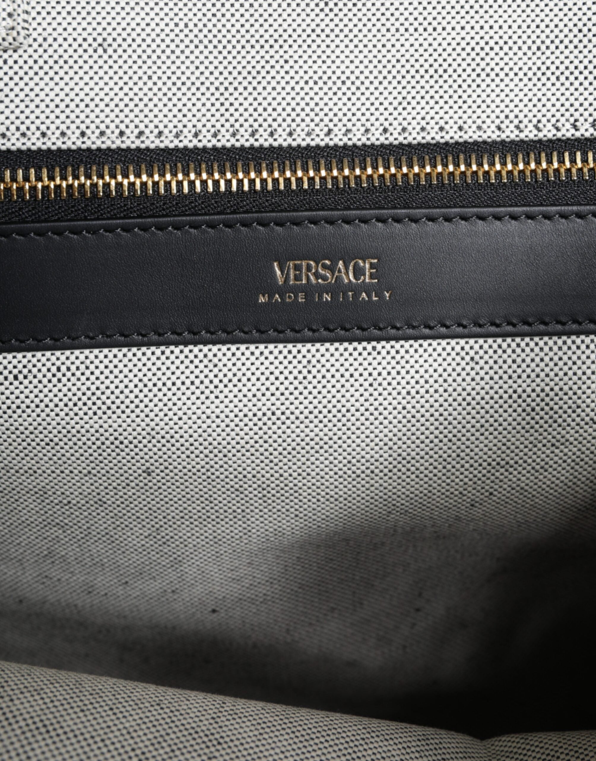 Versace Top Handle Canvas Leather Logo Crossbody Tote White Bag