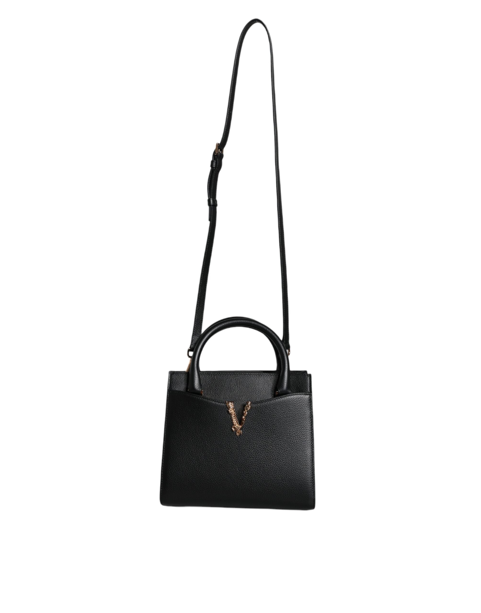 Versace Small Leather Tophandle Shoulder Crossbody Black Bag