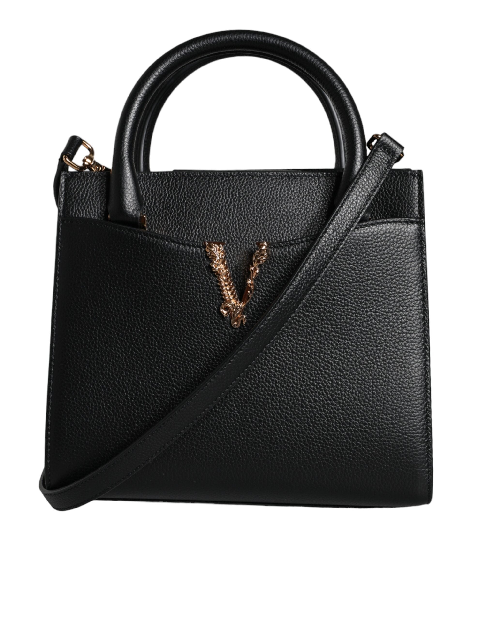 Versace Small Leather Tophandle Shoulder Crossbody Black Bag