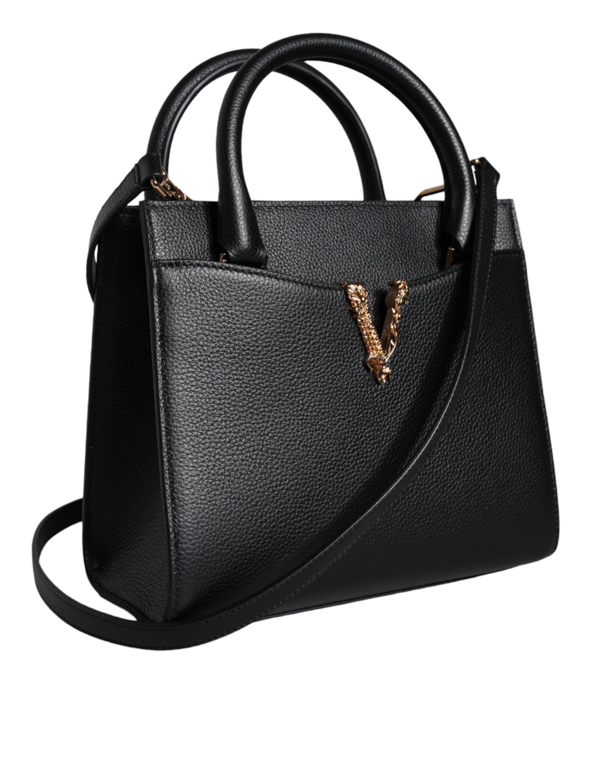 Versace Small Leather Tophandle Shoulder Crossbody Black Bag