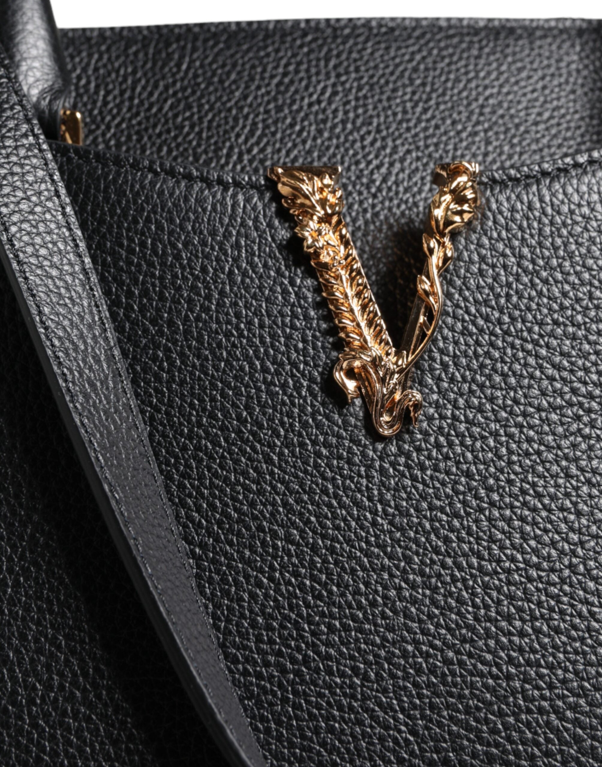 Versace Small Leather Tophandle Shoulder Crossbody Black Bag