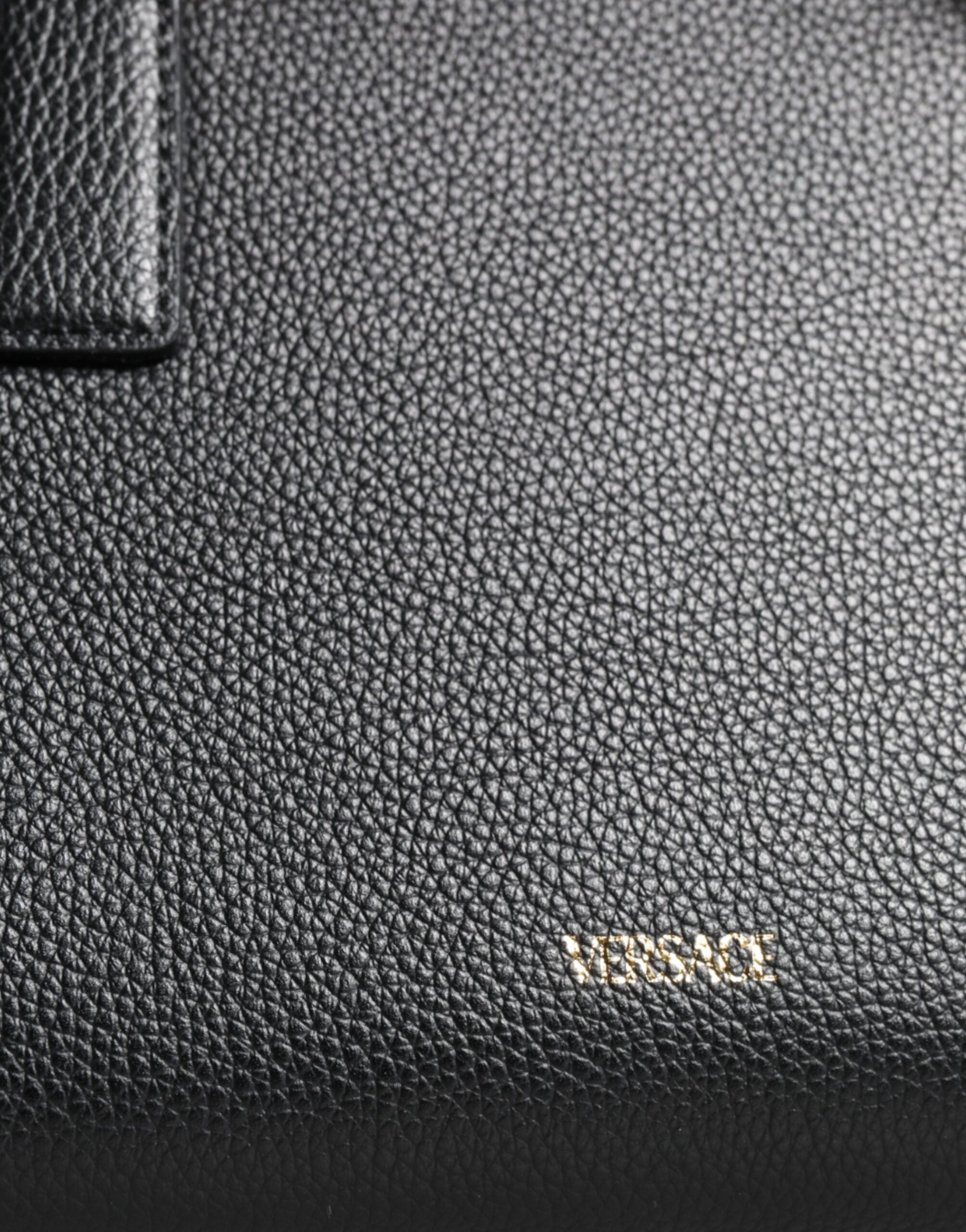 Versace Small Leather Tophandle Shoulder Crossbody Black Bag