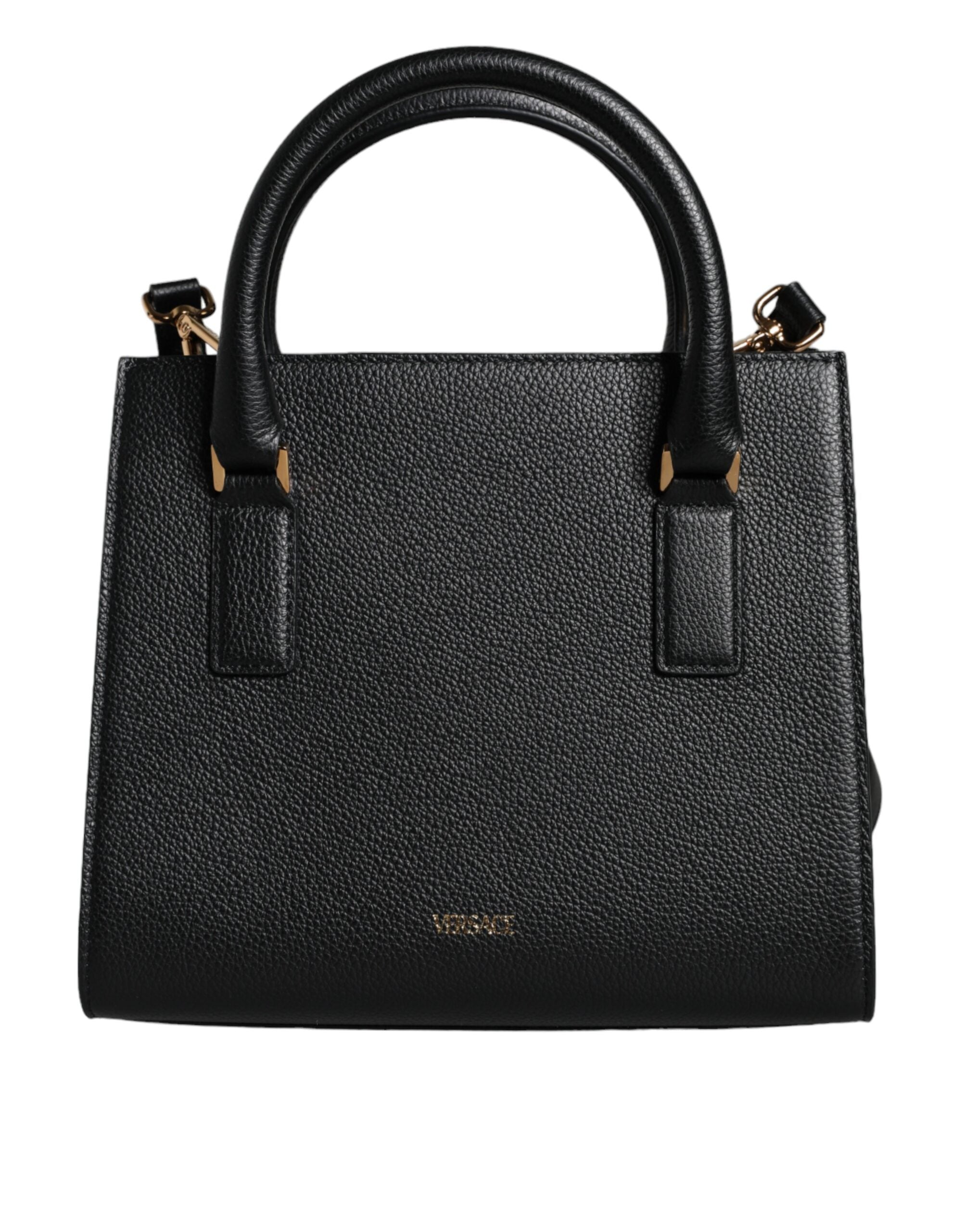 Versace Small Leather Tophandle Shoulder Crossbody Black Bag