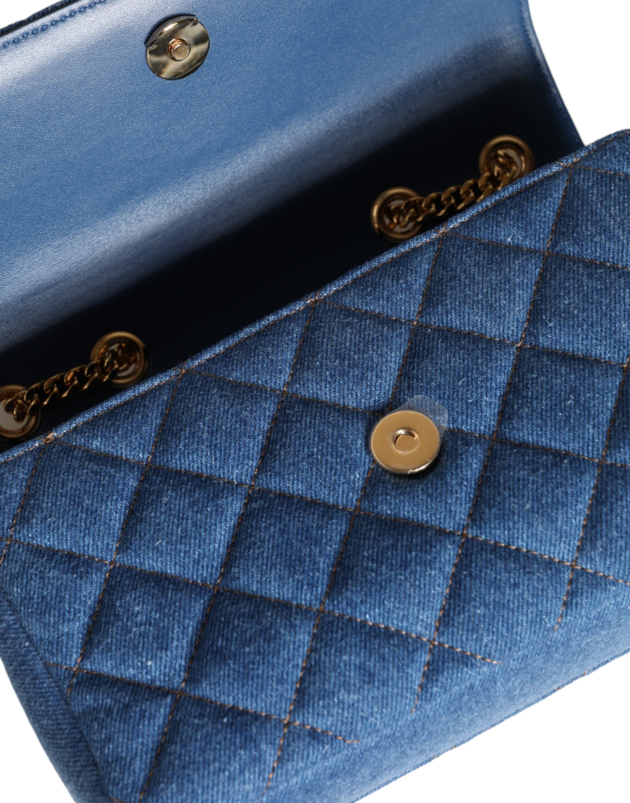 Versace Quilted Denim Leather Crossbody Shoulder Blue Bag