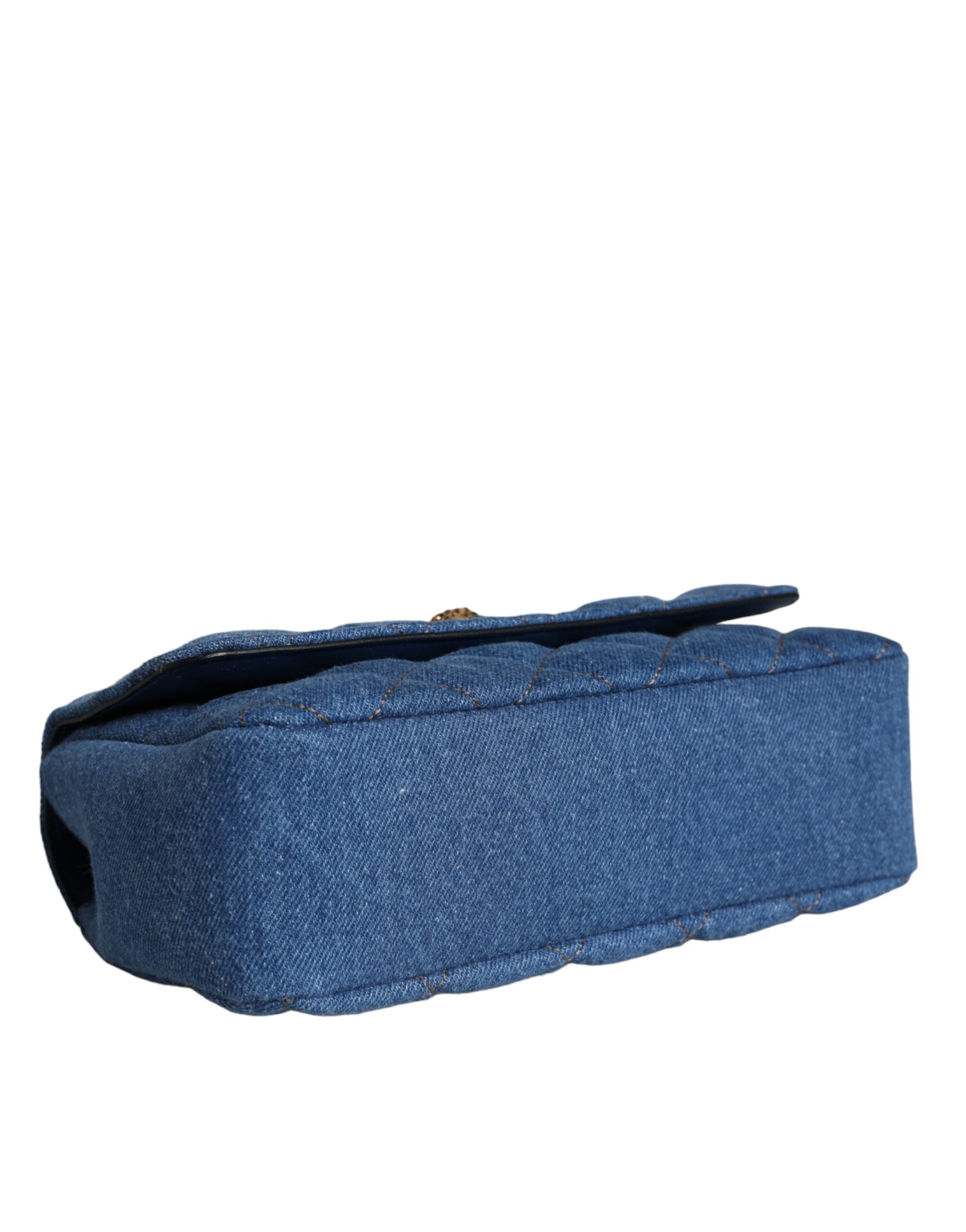 Versace Quilted Denim Leather Crossbody Shoulder Blue Bag