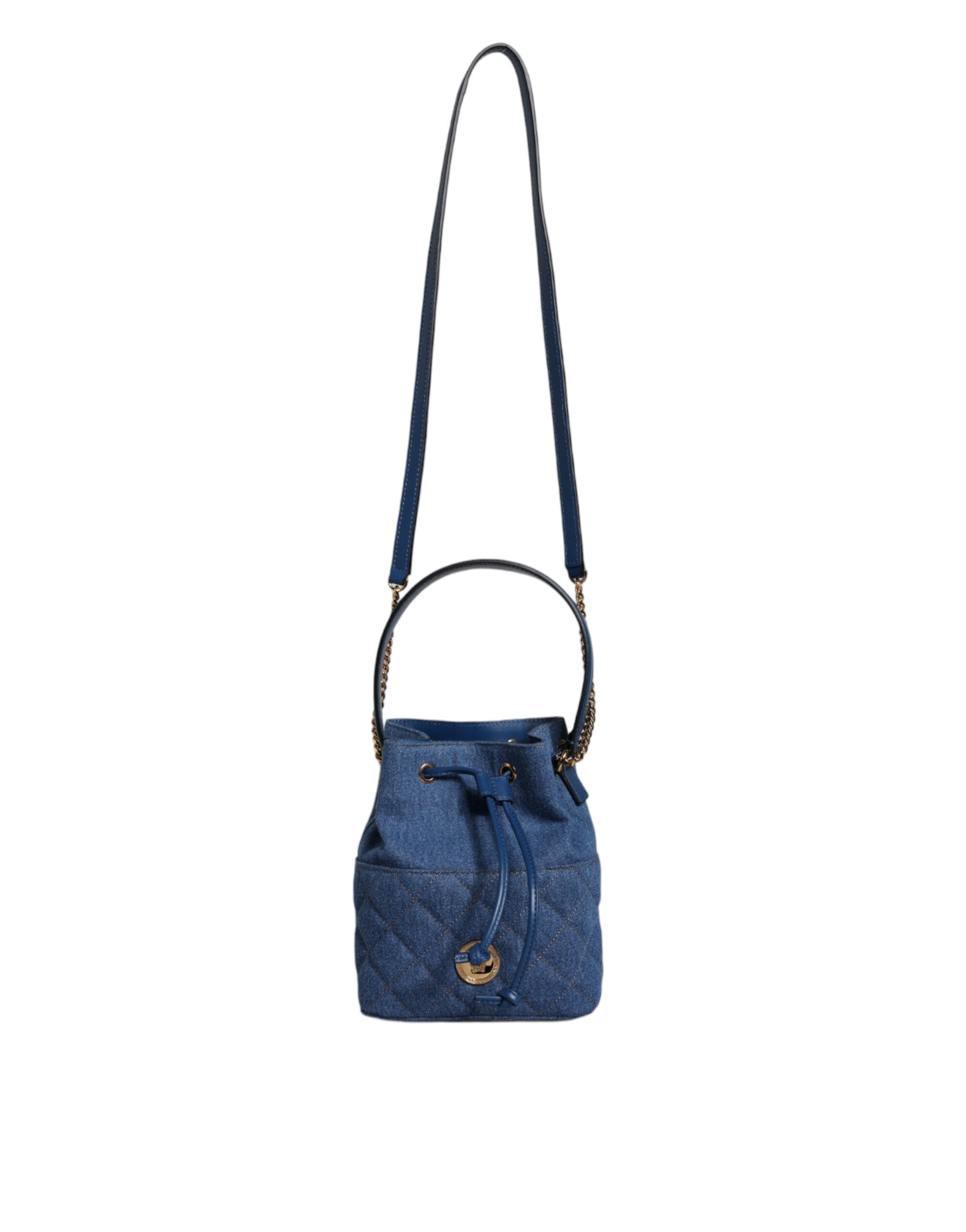 Versace Quilted Denim Leather Crossbody Shoulder Blue Bag