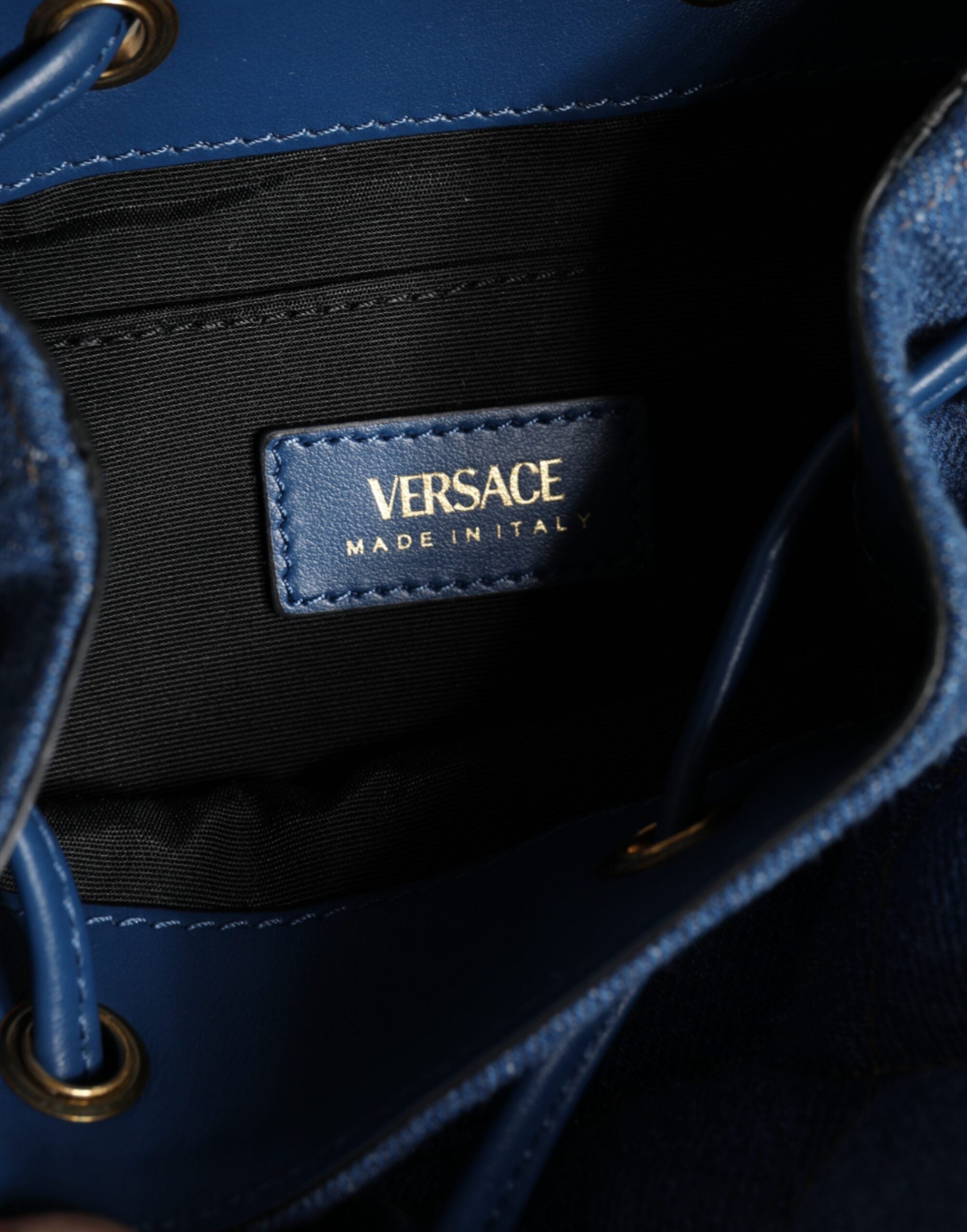 Versace Quilted Denim Leather Crossbody Shoulder Blue Bag