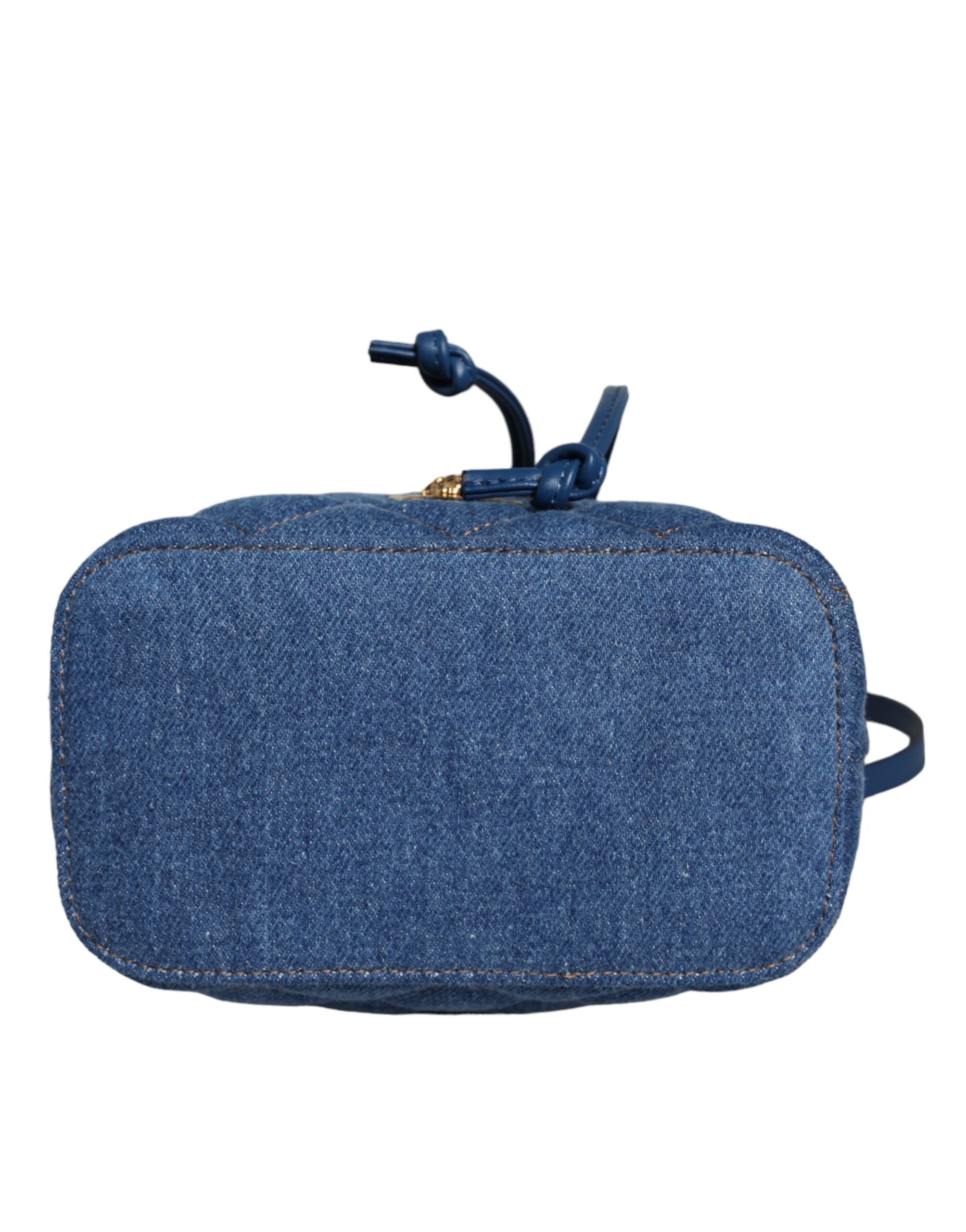 Versace Quilted Denim Leather Crossbody Shoulder Blue Bag