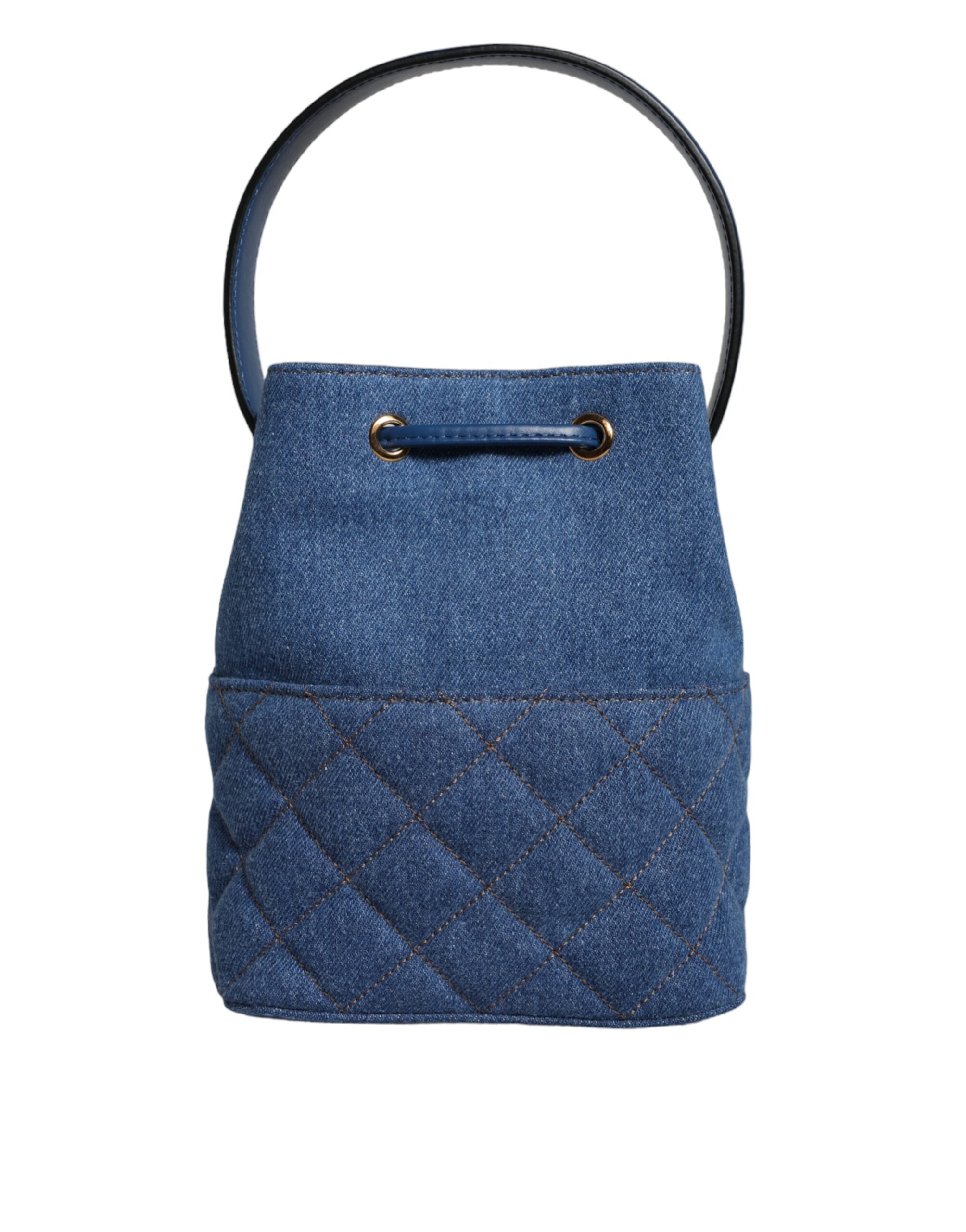 Versace Quilted Denim Leather Crossbody Shoulder Blue Bag