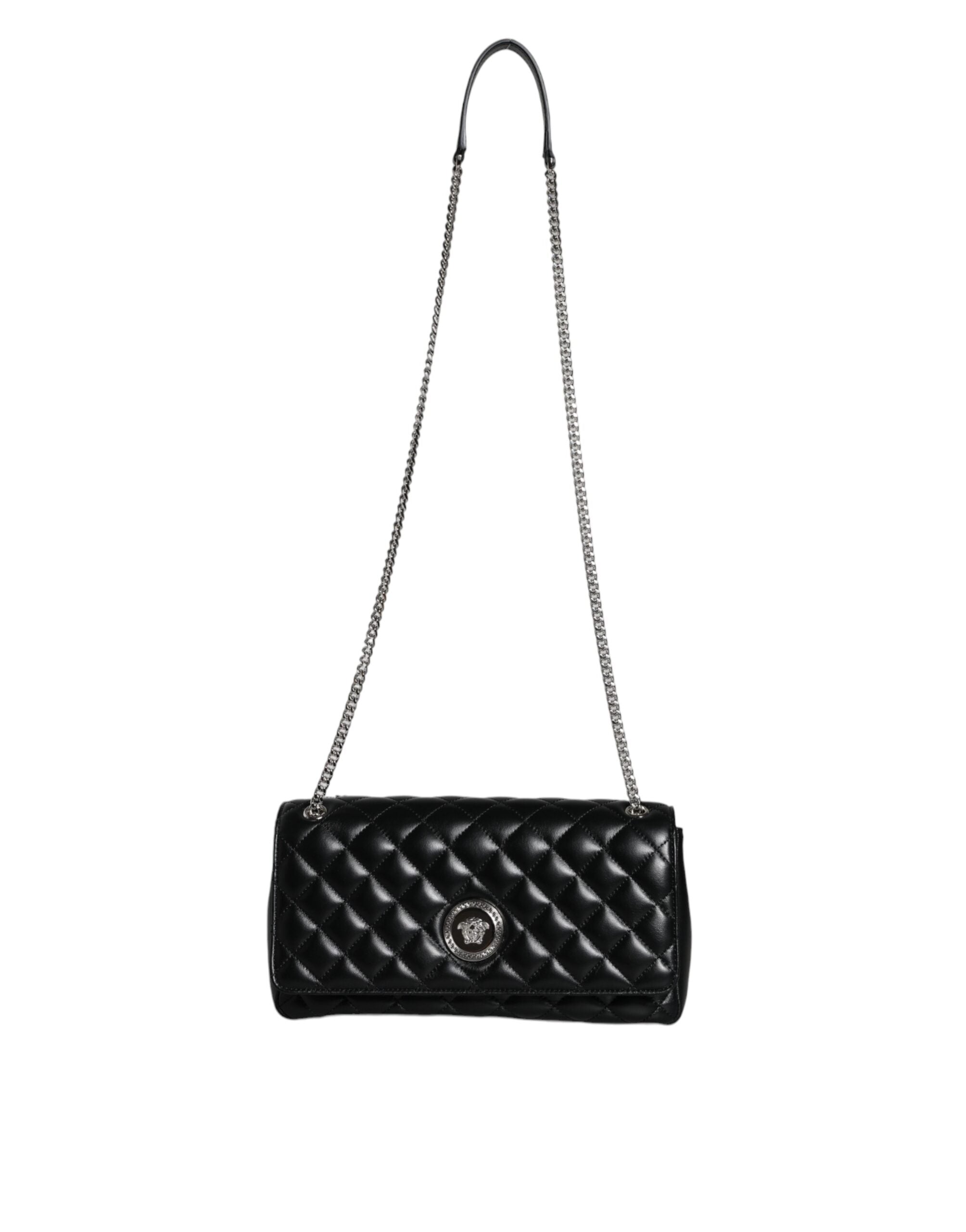 Versace Quilted Lambskin Leather Crossbody Shoulder Black Bag