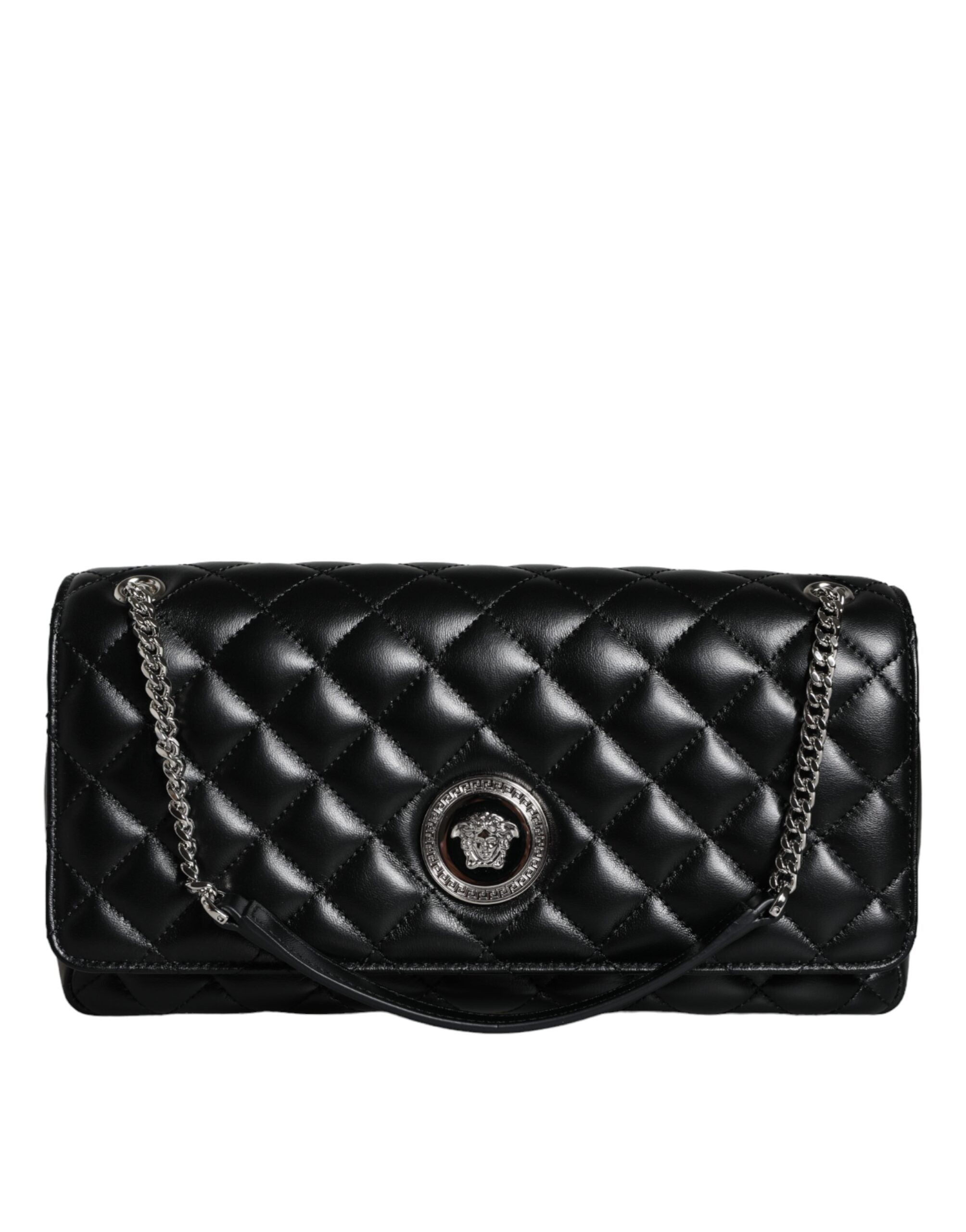 Versace Quilted Lambskin Leather Crossbody Shoulder Black Bag