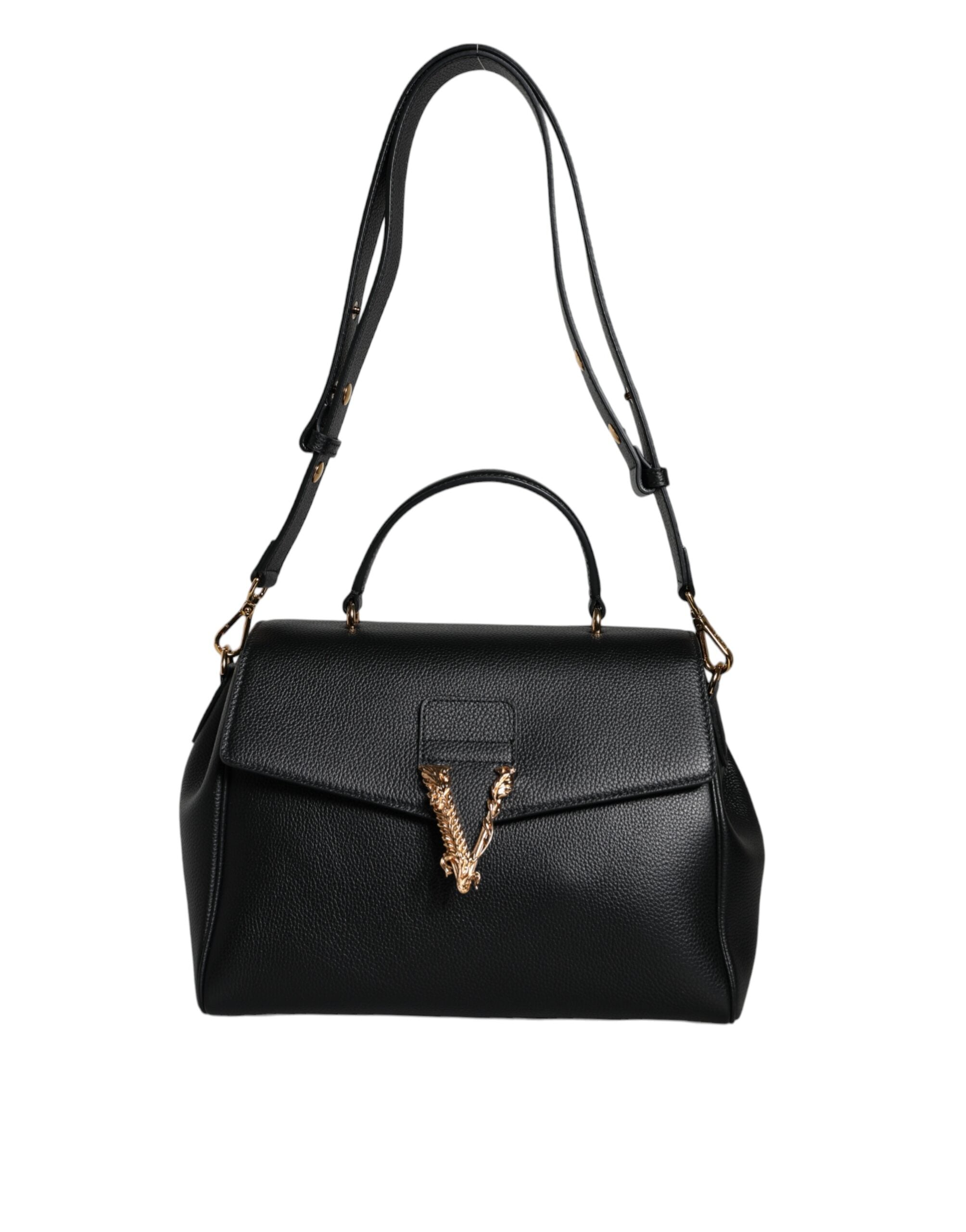 Versace Top Handle Grainy Calfskin Leather Crossbody Black Bag