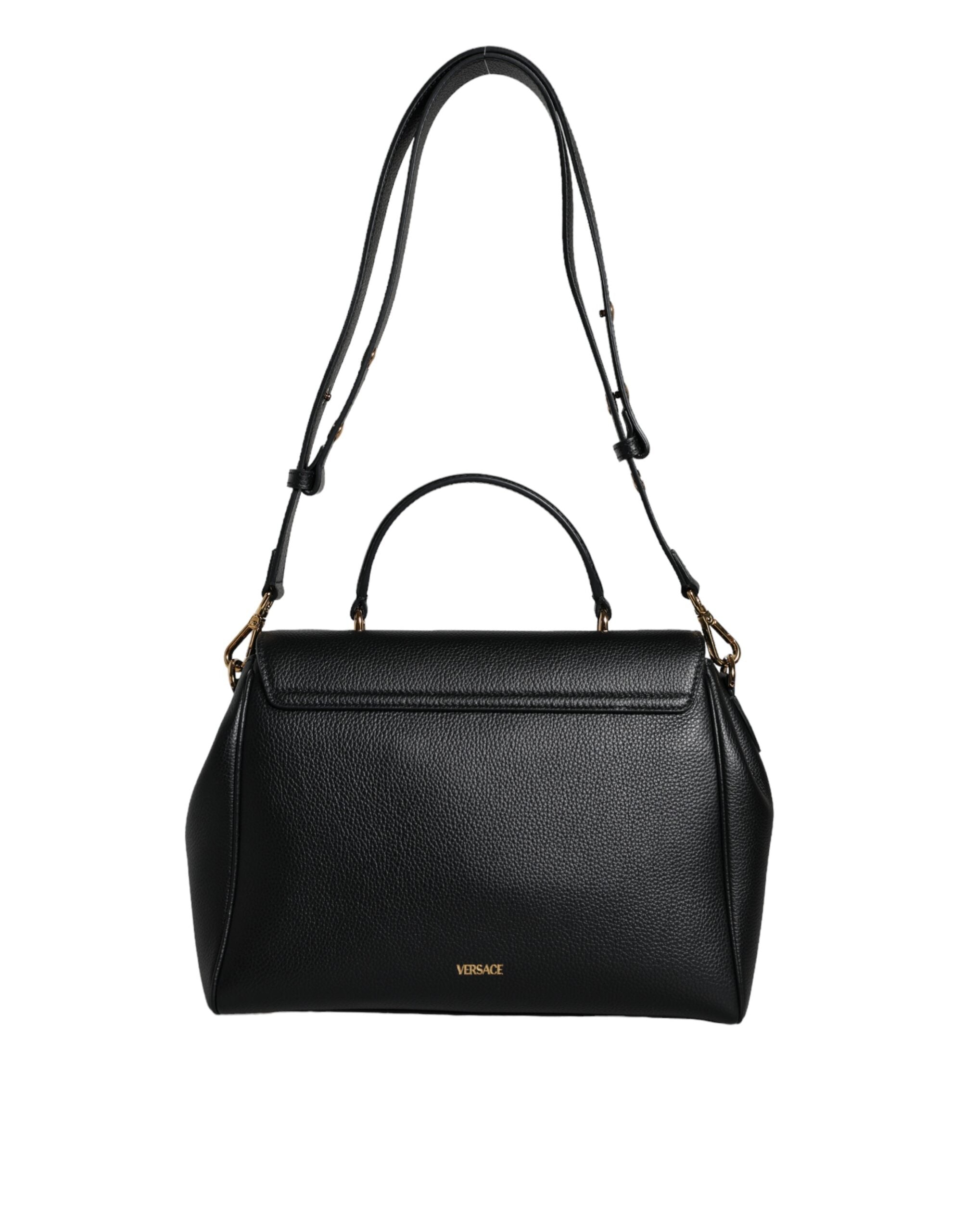 Versace Top Handle Grainy Calfskin Leather Crossbody Black Bag