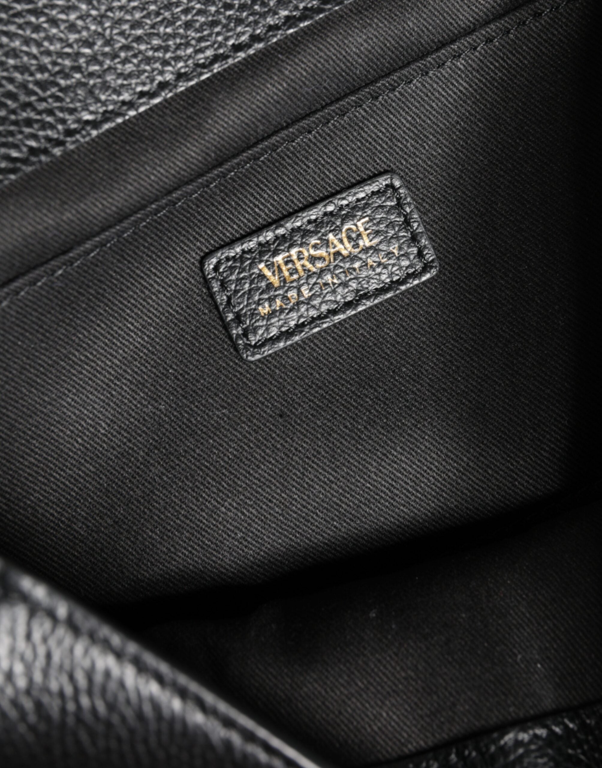 Versace Top Handle Grainy Calfskin Leather Crossbody Black Bag
