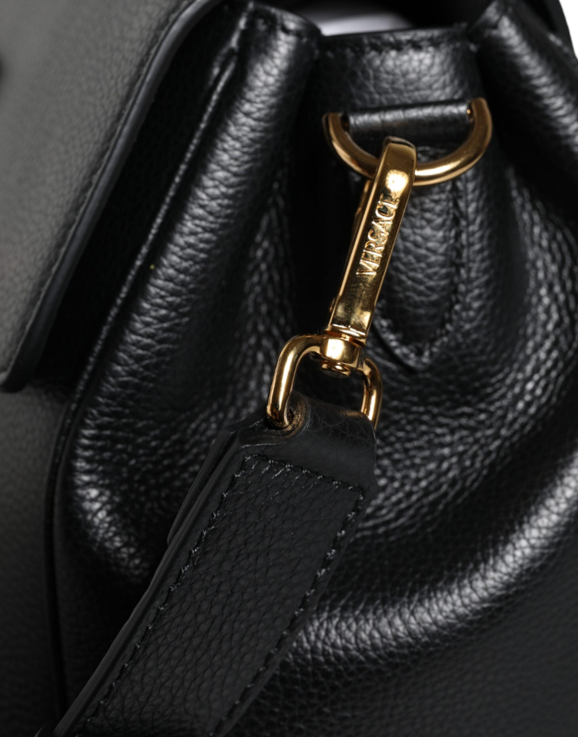 Versace Top Handle Grainy Calfskin Leather Crossbody Black Bag