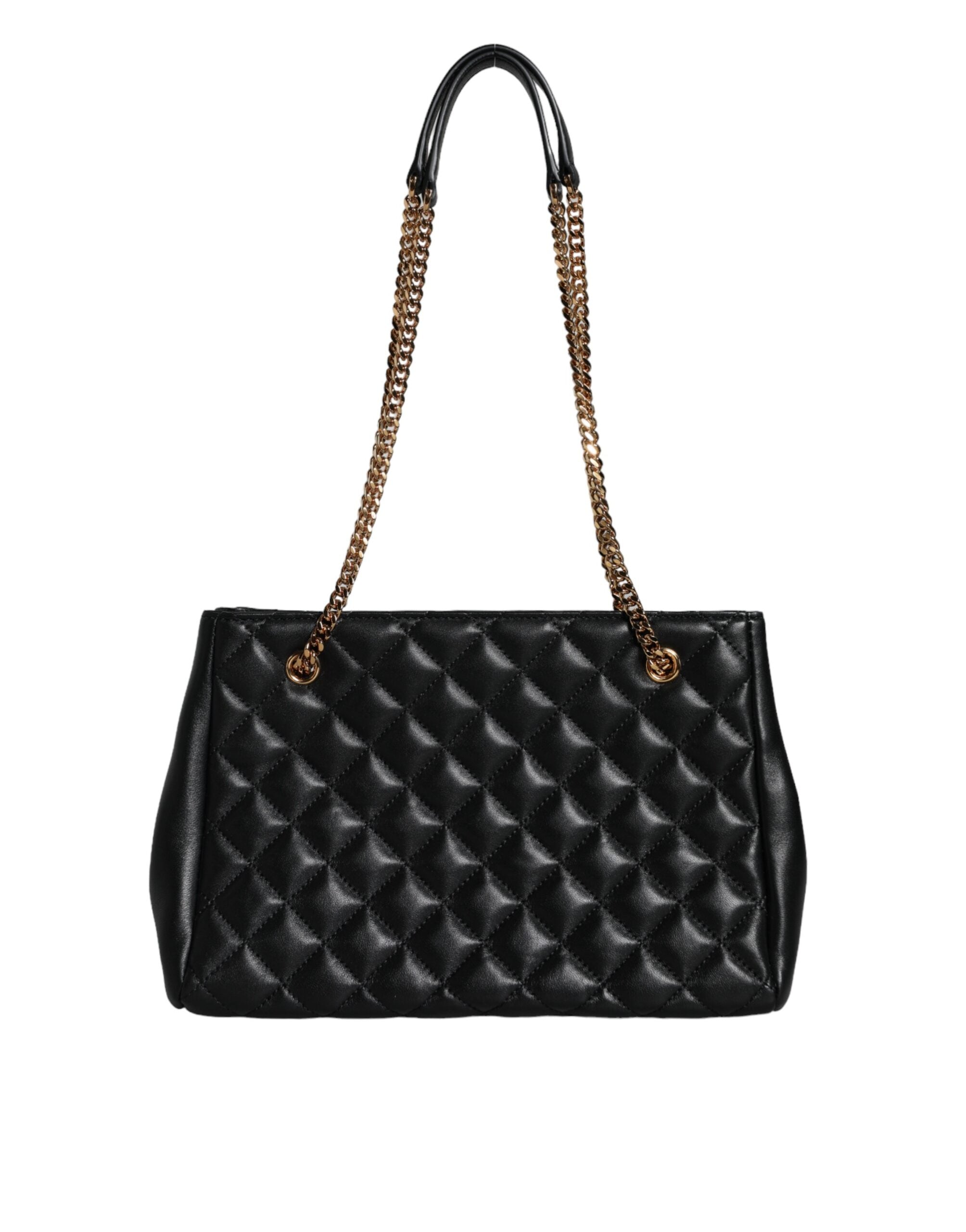Versace Quilted Nappa Leather Shoulder Chain Strap Black Bag