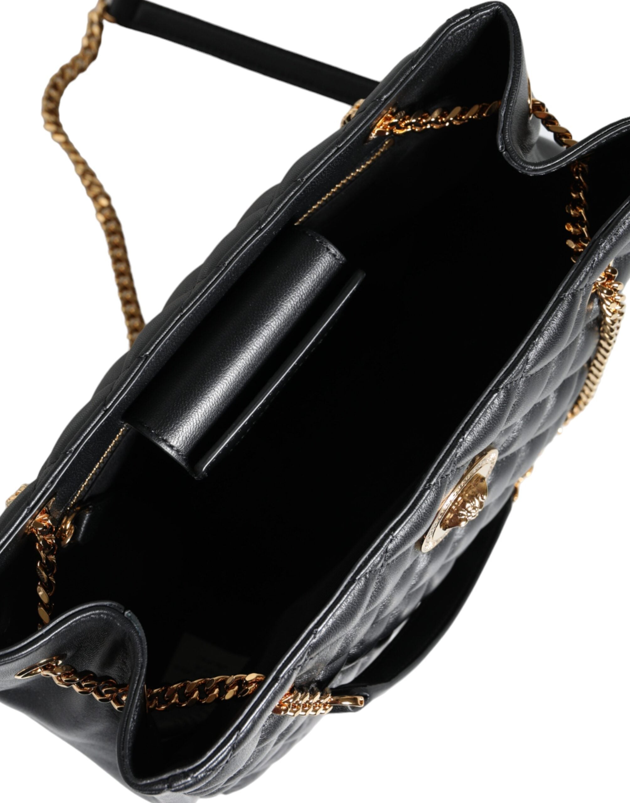 Versace Quilted Nappa Leather Shoulder Chain Strap Black Bag