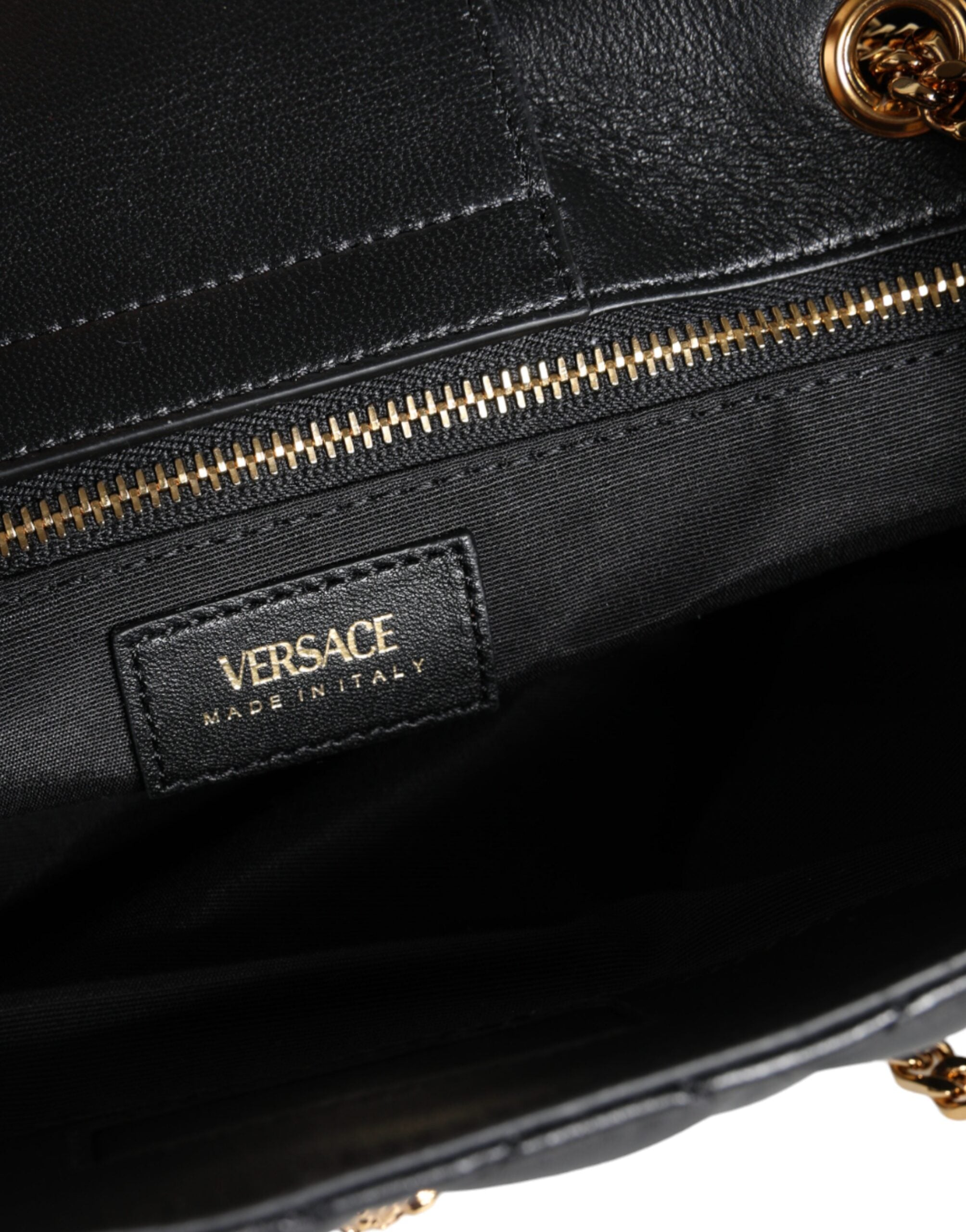 Versace Quilted Nappa Leather Shoulder Chain Strap Black Bag