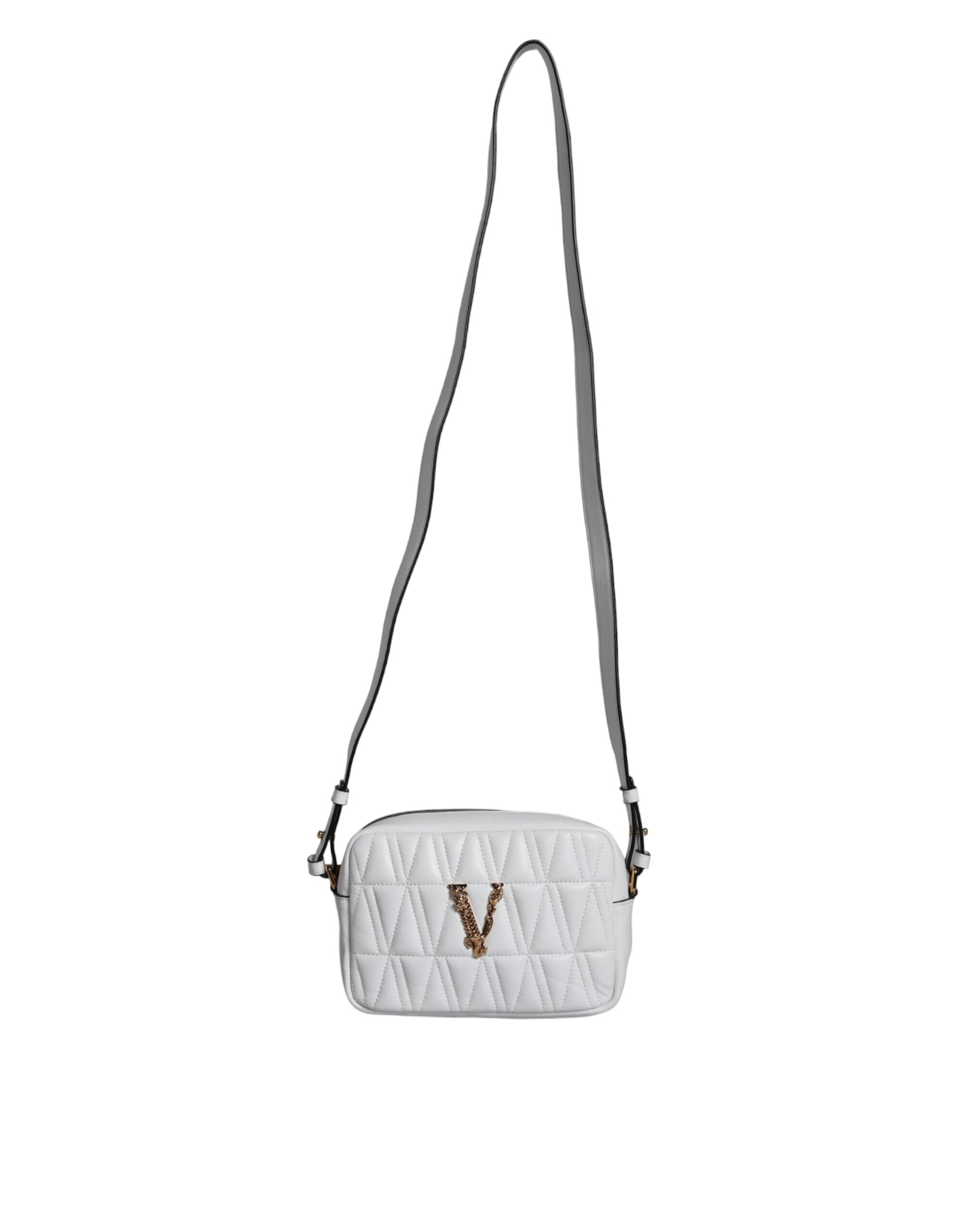 Versace Quilted Nappa Leather Crossbody Shoulder White Bag