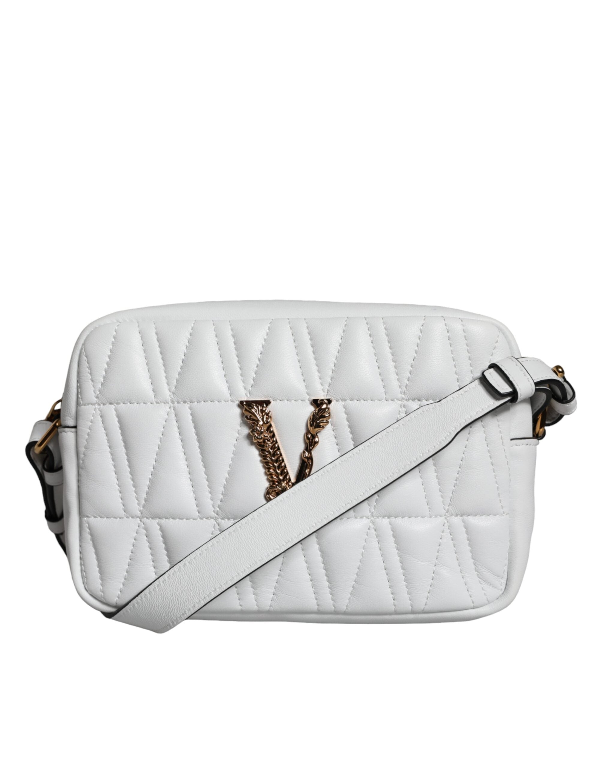 Versace Quilted Nappa Leather Crossbody Shoulder White Bag