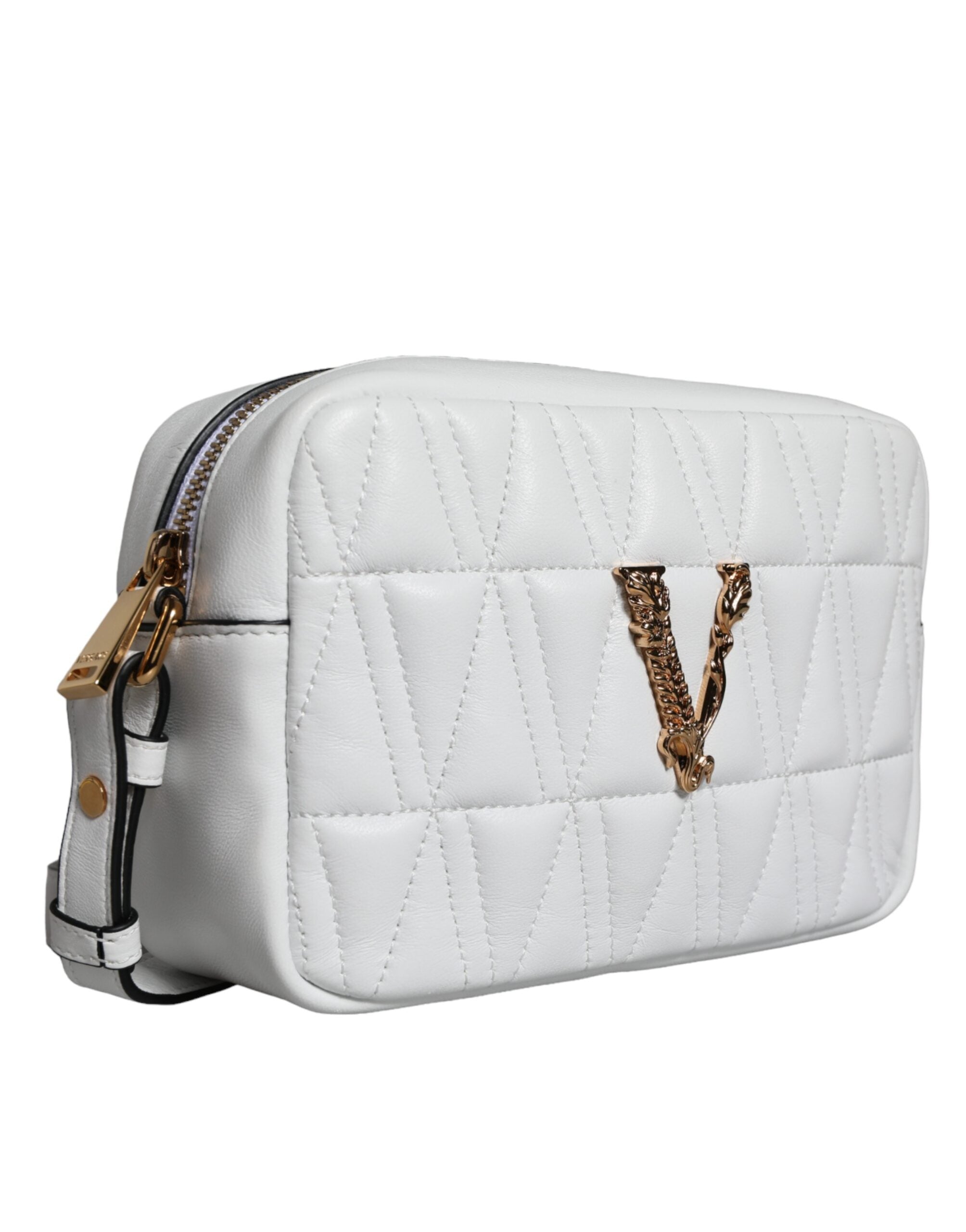 Versace Quilted Nappa Leather Crossbody Shoulder White Bag