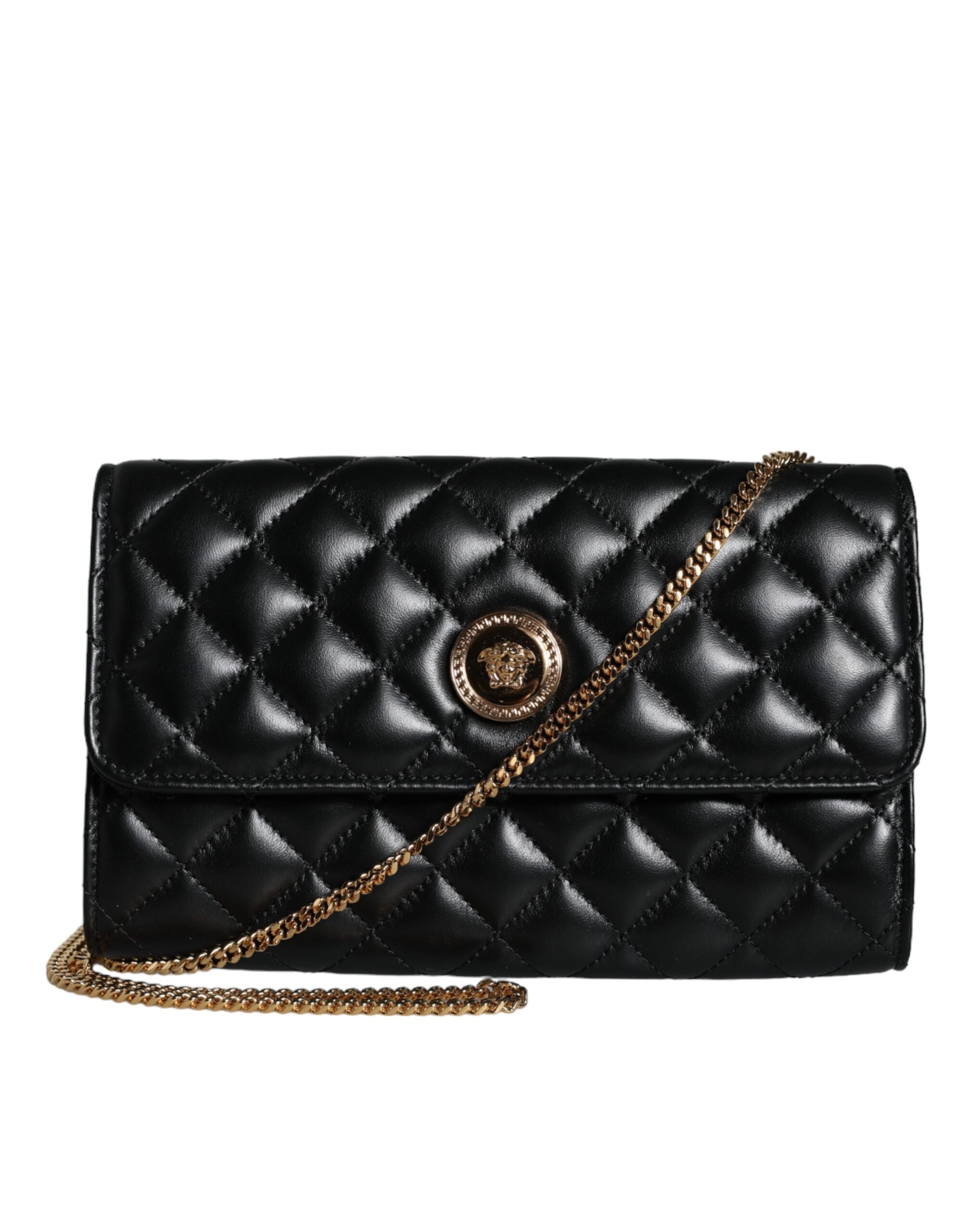 Versace Quilted Nappa Leather Crossbody Shoulder Black Bag
