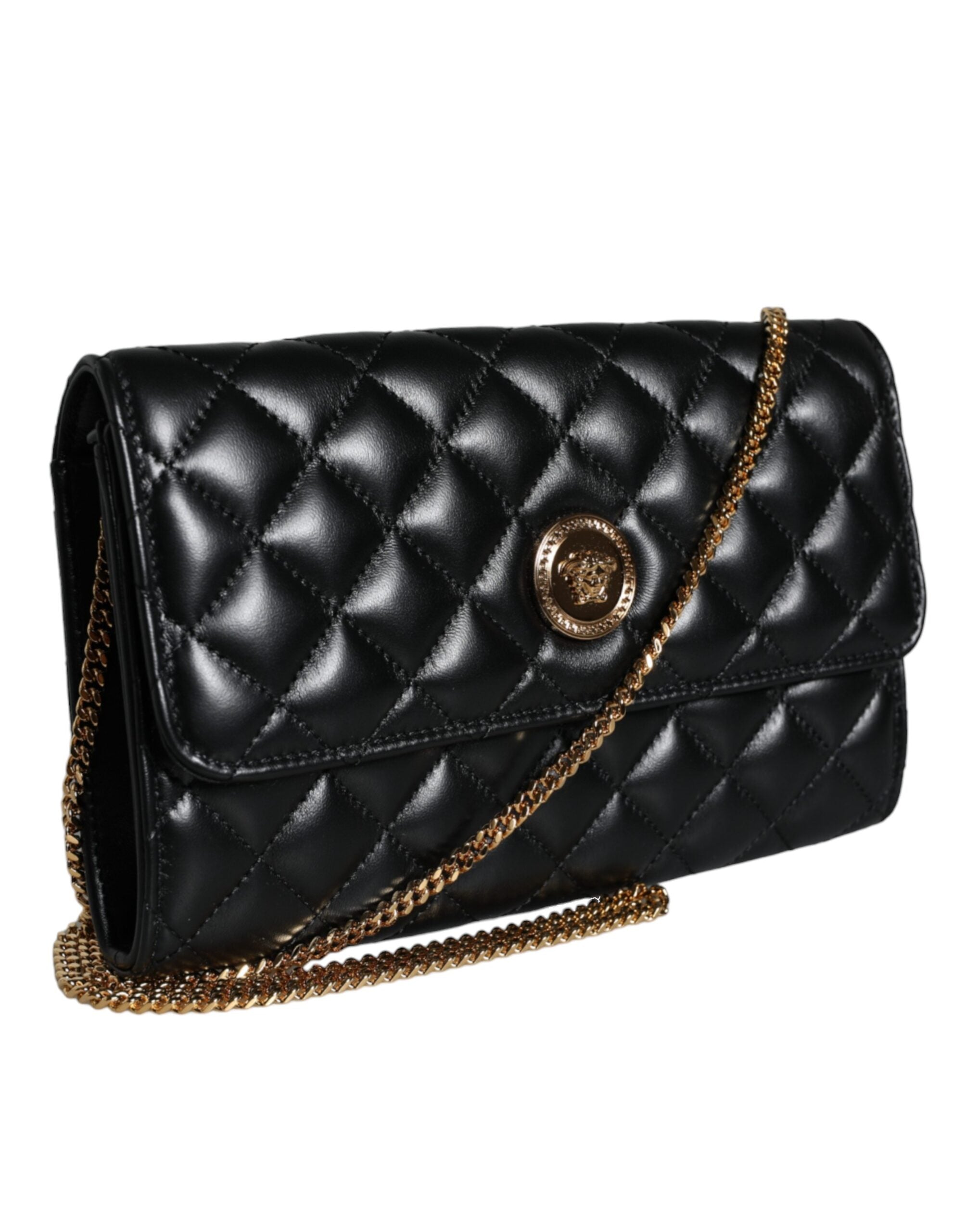 Versace Quilted Nappa Leather Crossbody Shoulder Black Bag