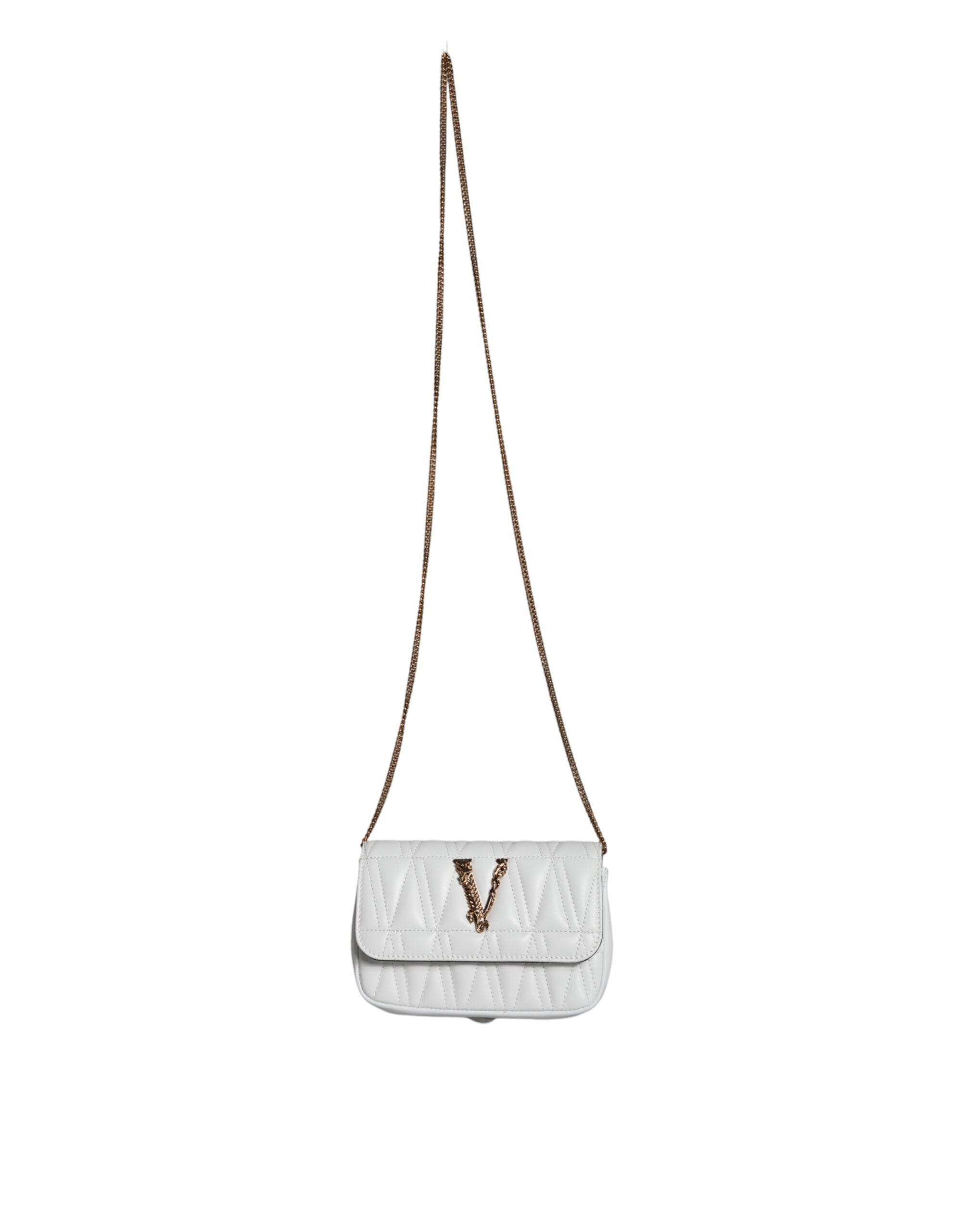 Versace Quilted Nappa Leather Crossbody Shoulder White Bag