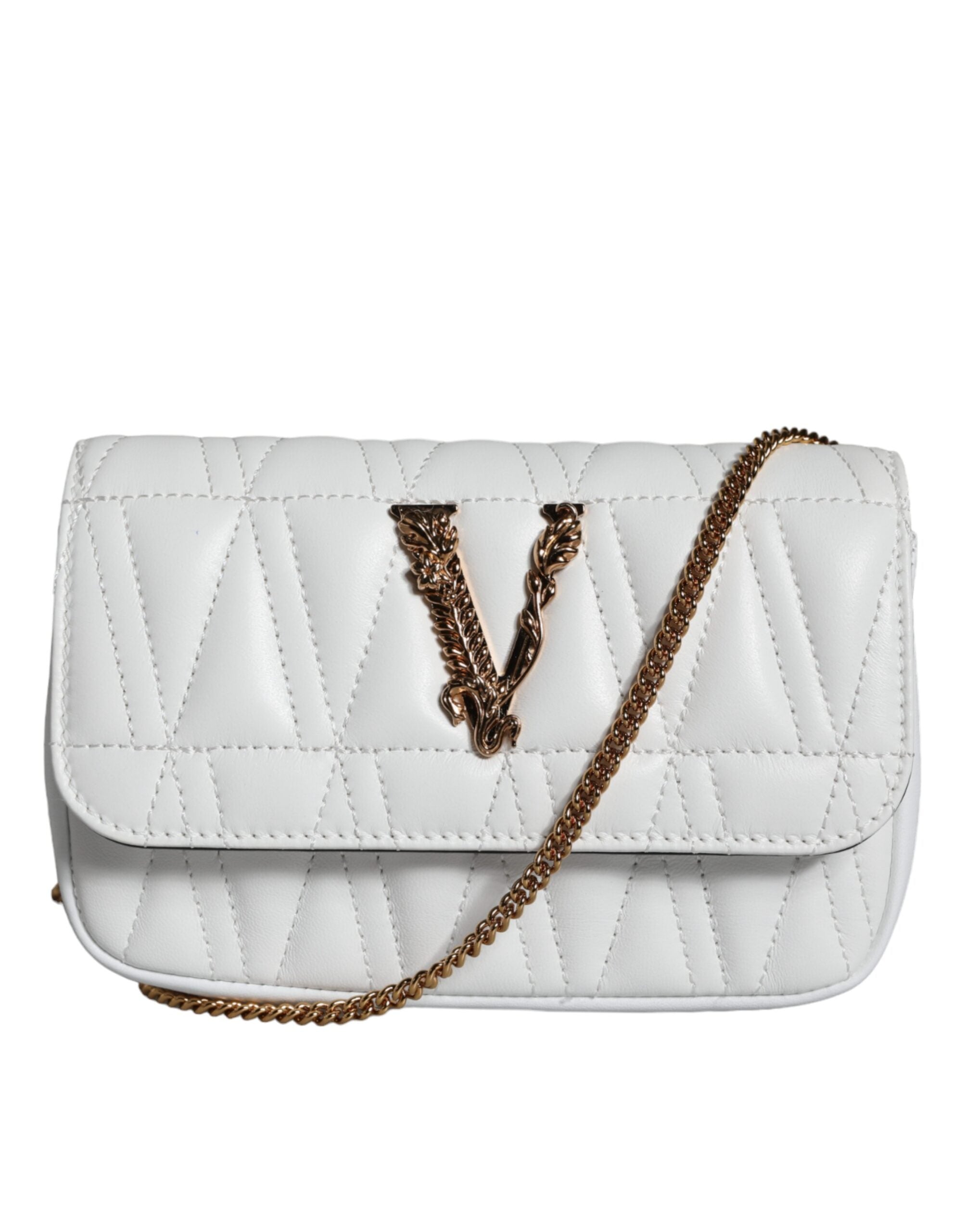 Versace Quilted Nappa Leather Crossbody Shoulder White Bag