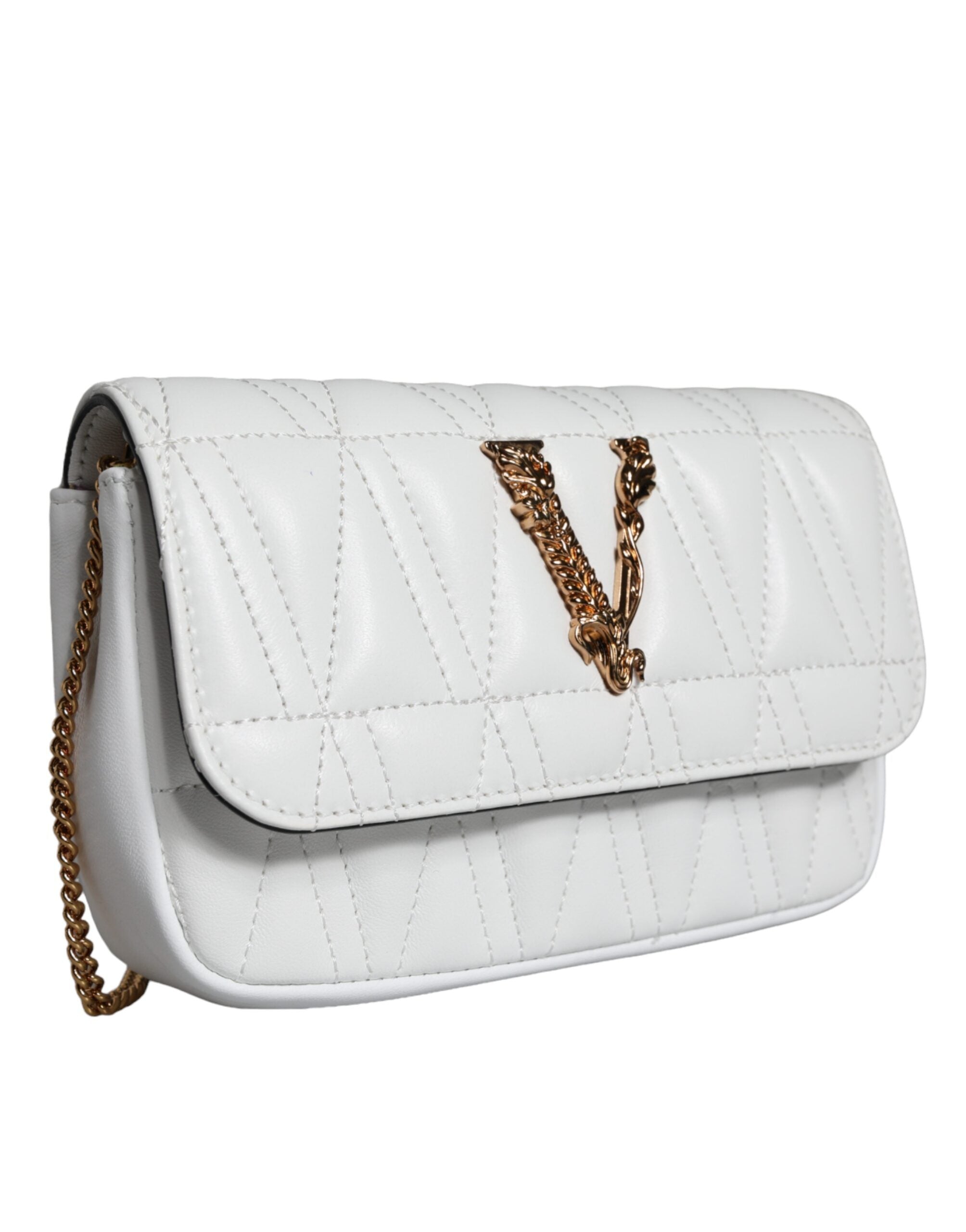 Versace Quilted Nappa Leather Crossbody Shoulder White Bag