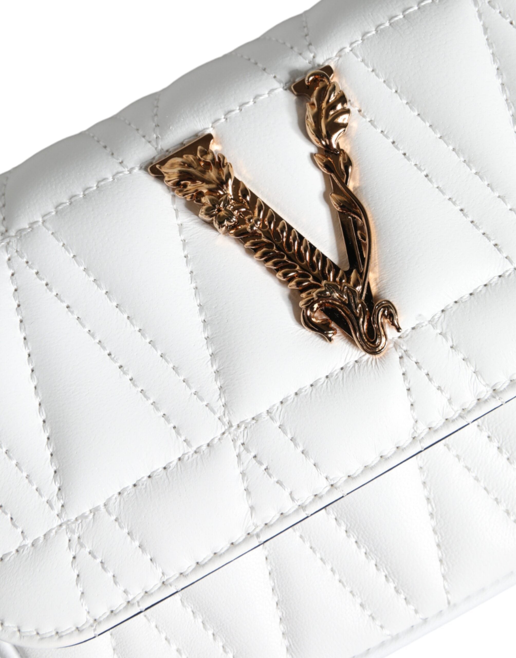 Versace Quilted Nappa Leather Crossbody Shoulder White Bag